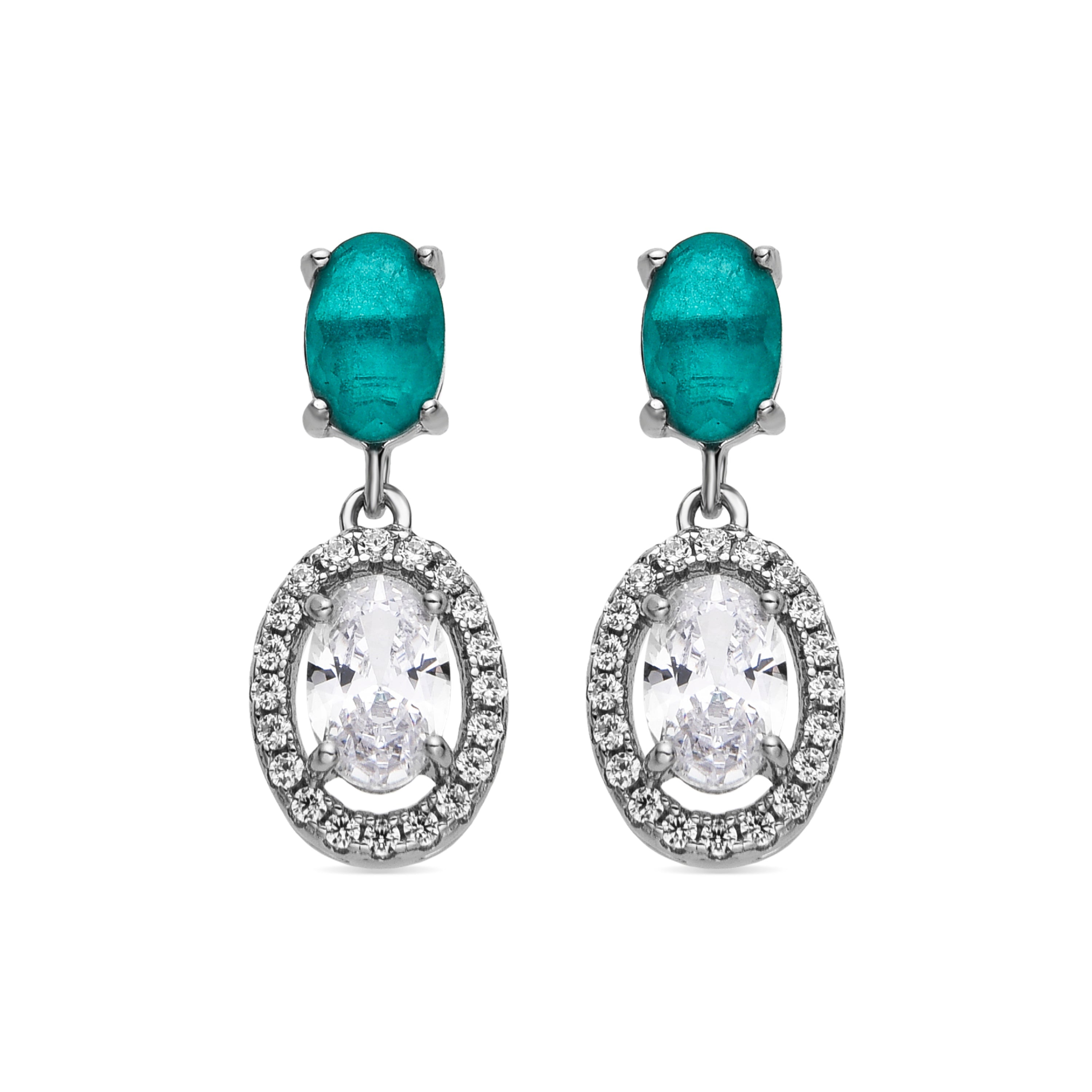 925 Sterling Silver and Light Green Hydrothermal Quartz Earrings with Rhodium Finish - Nimim