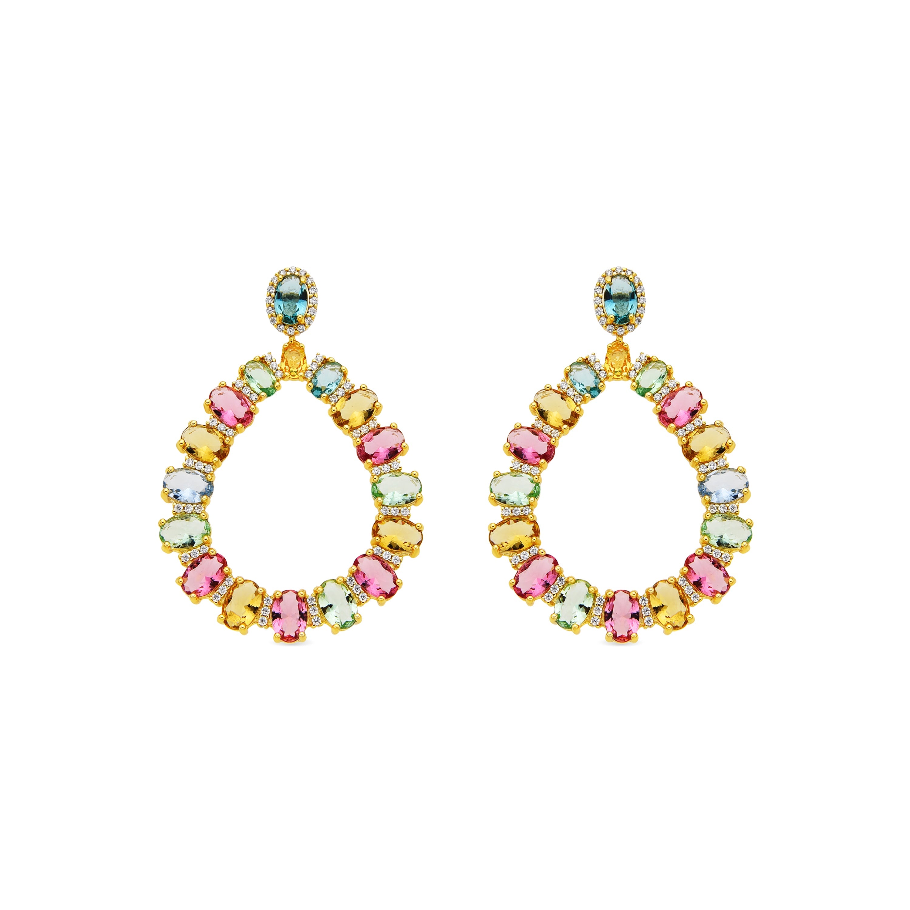 925 Sterling Silver and Multicolor Zirconia Earrings in 18k Yellow Gold Finish - Chaky