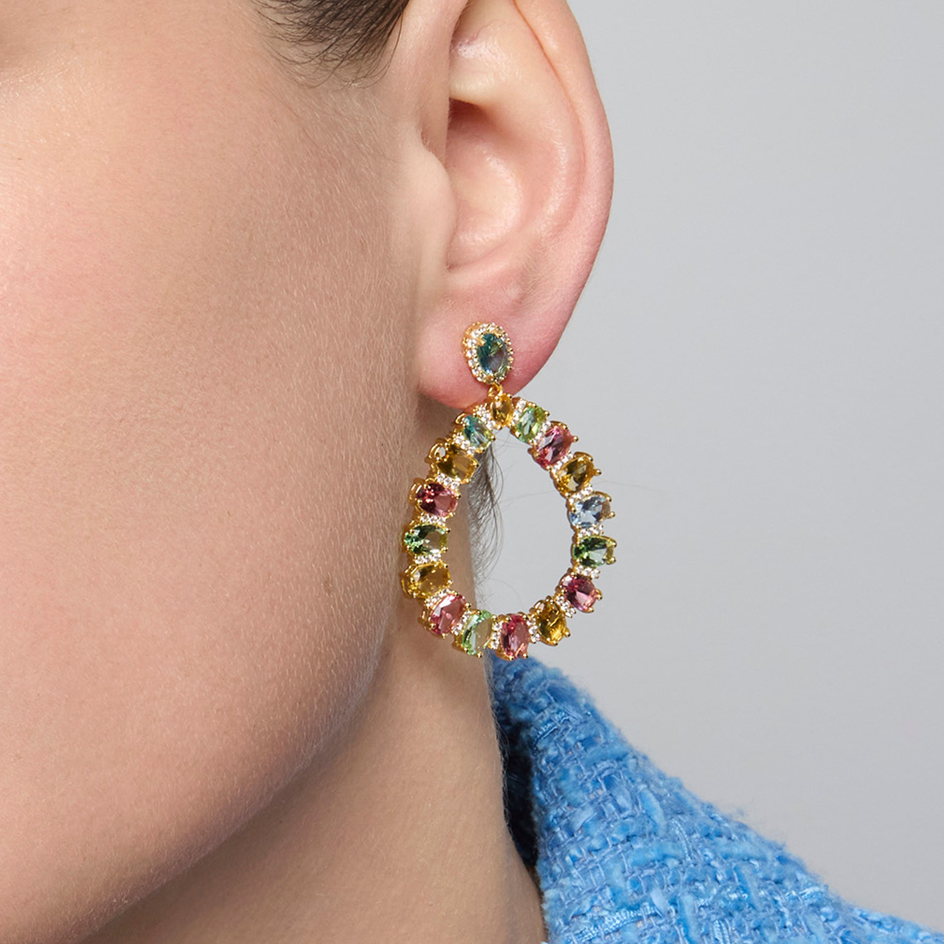 925 Sterling Silver and Multicolor Zirconia Earrings in 18k Yellow Gold Finish - Chaky
