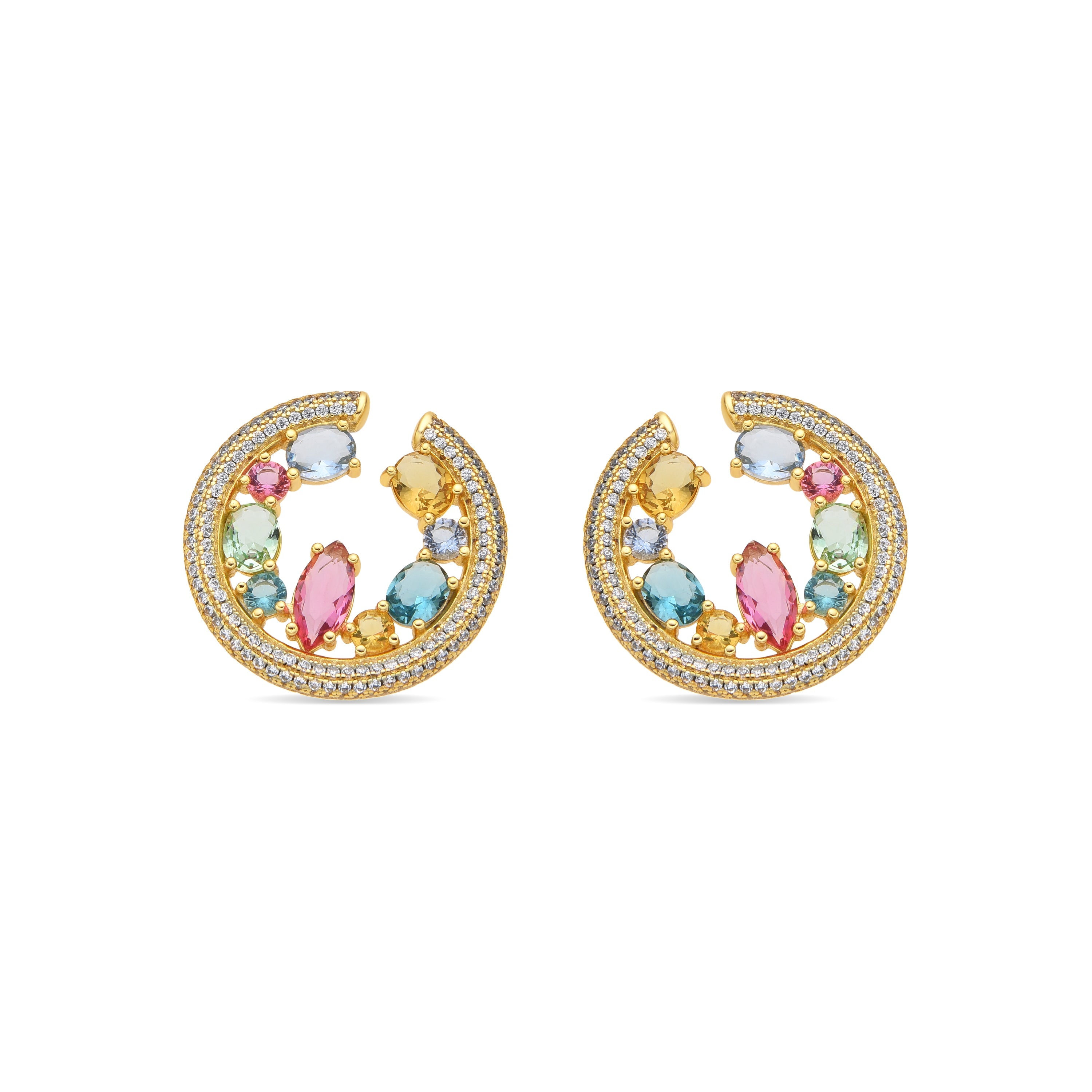 925 Sterling Silver and Multicolor Zirconia Earrings, 18k Yellow Gold Finish - Sab