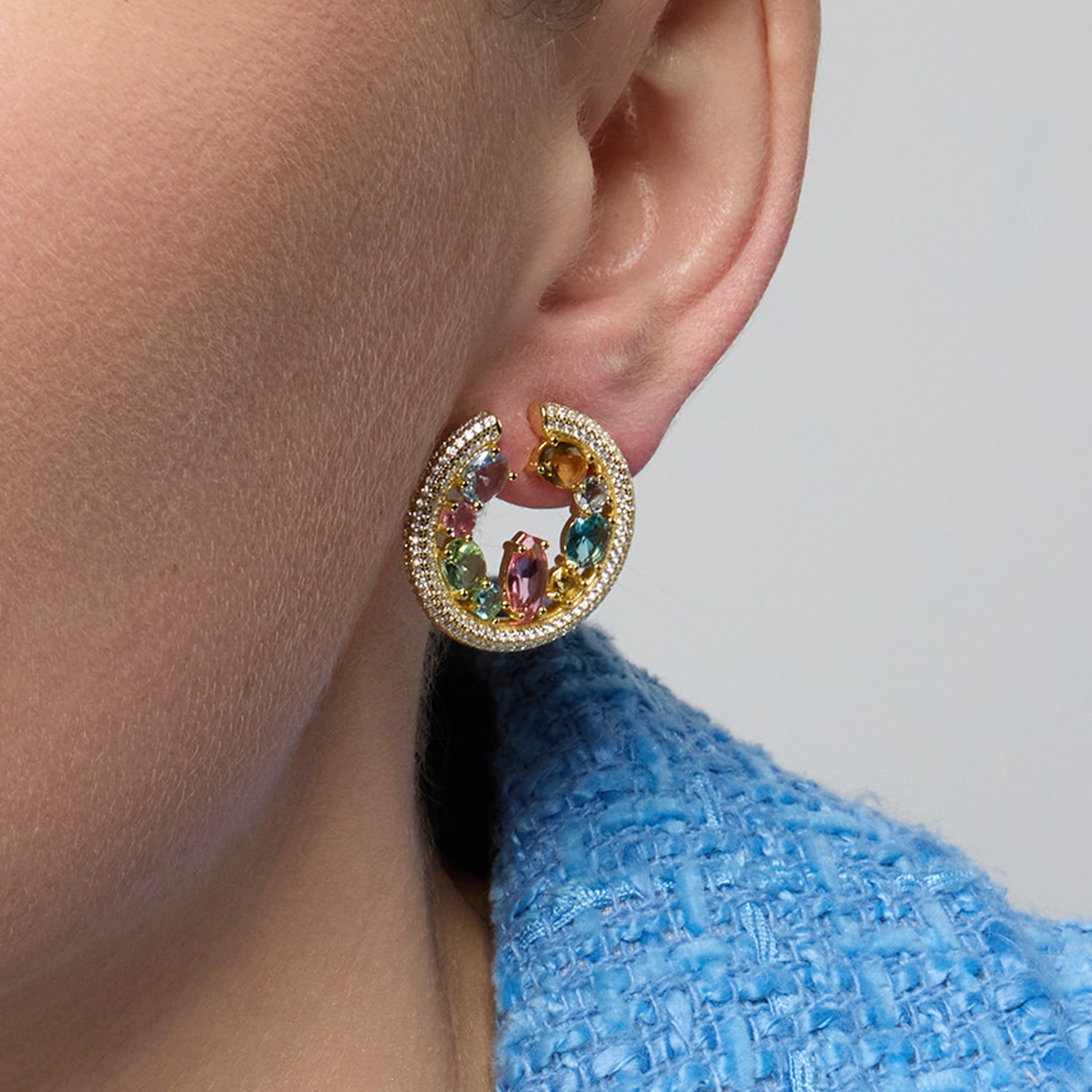 Pendientes de Plata de Ley 925 y Circonita Multicolor acabado oro amarillo de 18k - Sab