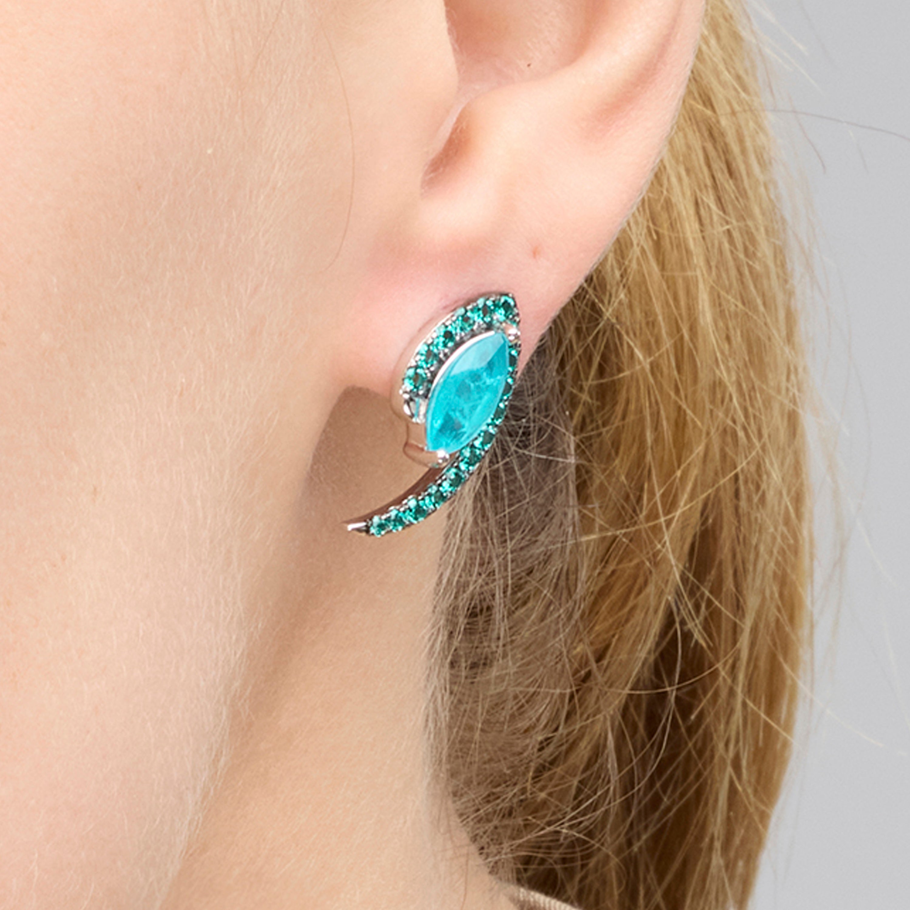 925 Sterling Silver and Paraiba Green Hydrothermal Quartz Earrings with Rhodium Finish - Lesli