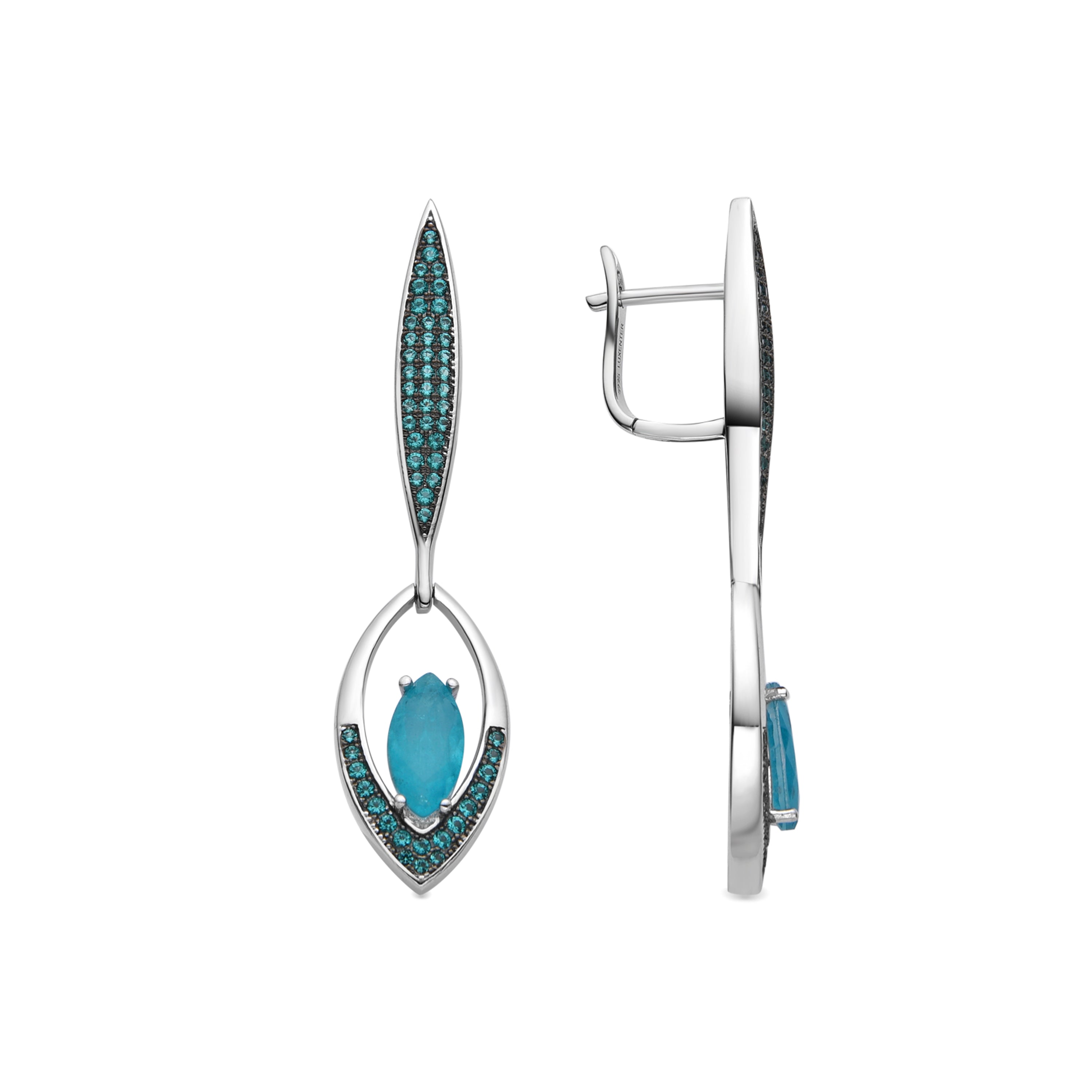925 Sterling Silver and Paraiba Green Hydrothermal Quartz Earrings with Rhodium Finish - Incro