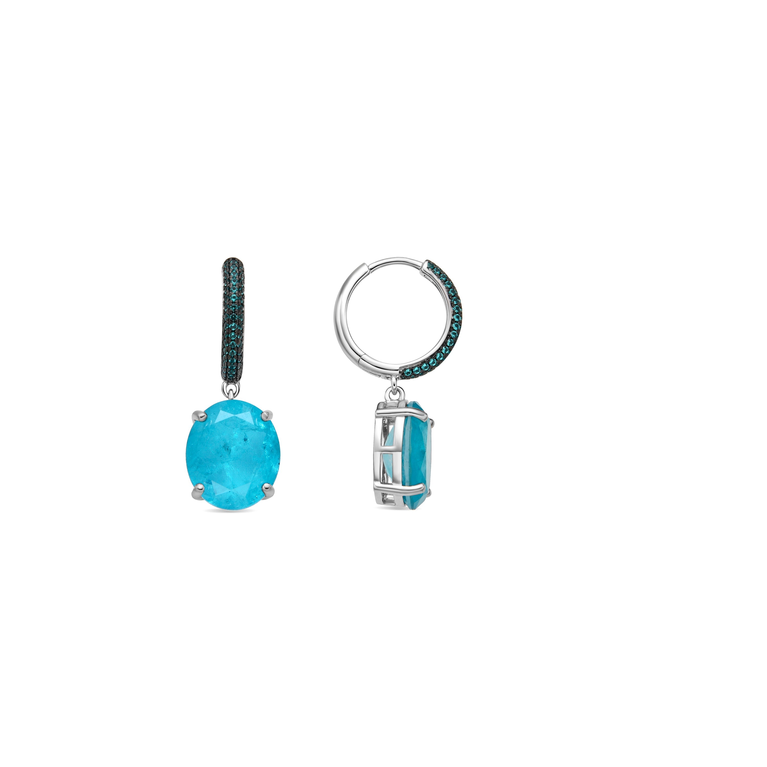 925 Sterling Silver and Paraiba Green Hydrothermal Quartz Earrings with Rhodium Finish - Blia