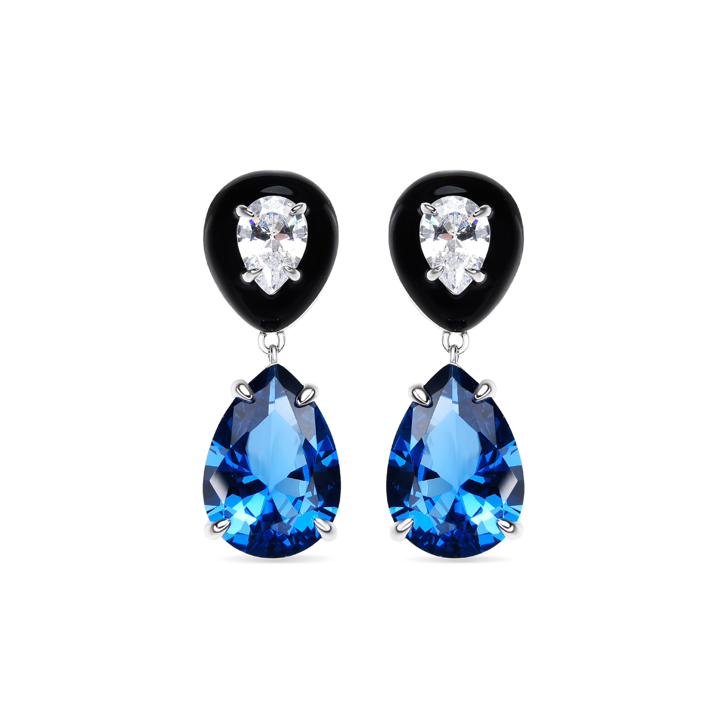 925 Sterling Silver and Blue Topaz Zirconia Earrings with Rhodium Finish - Chiwa