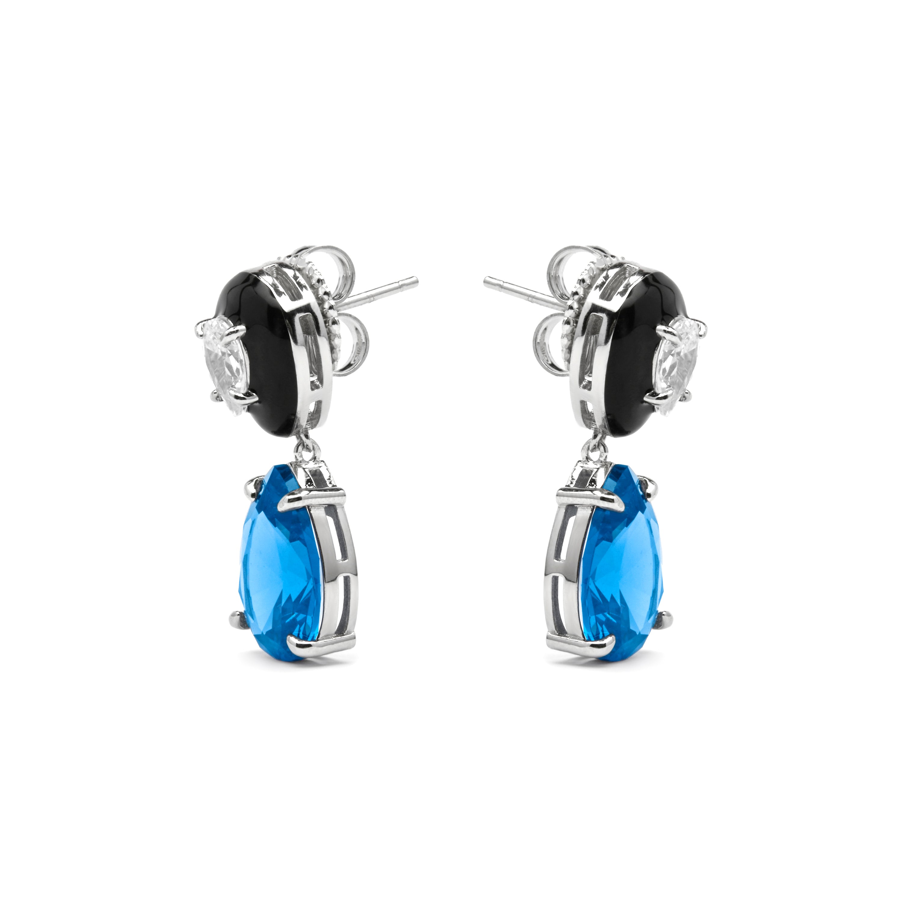 925 Sterling Silver and Blue Topaz Zirconia Earrings with Rhodium Finish - Chiwa