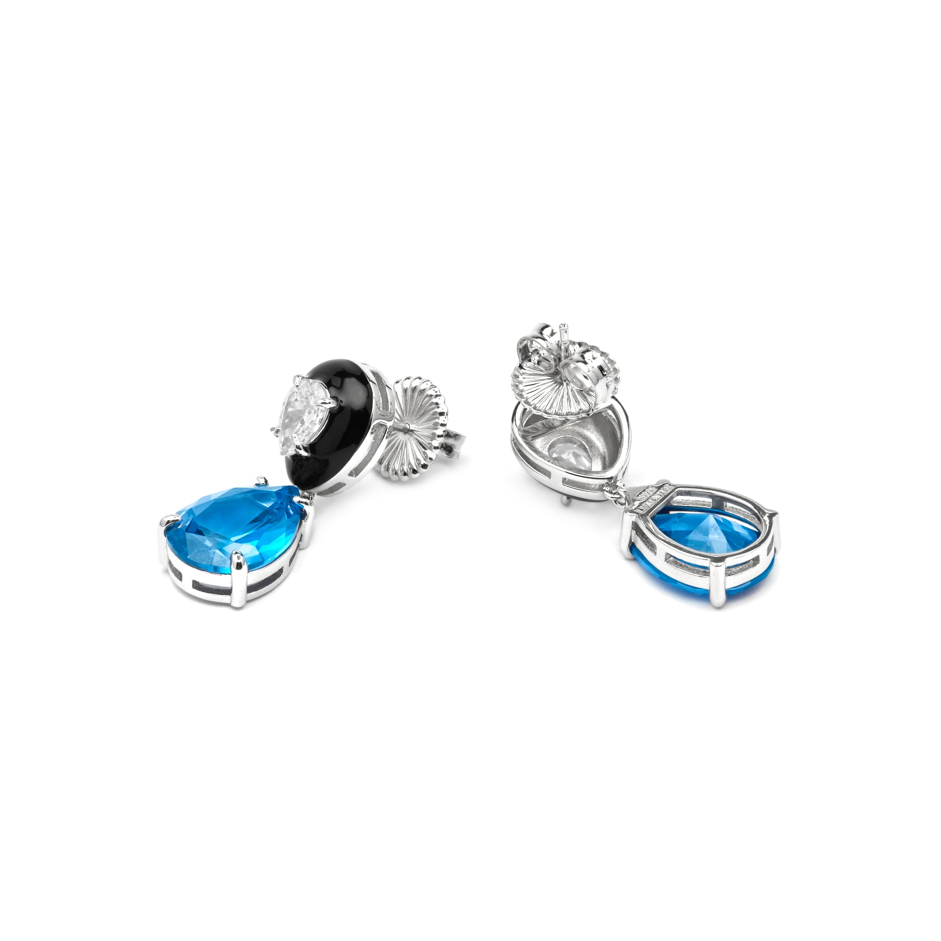 925 Sterling Silver and Blue Topaz Zirconia Earrings with Rhodium Finish - Chiwa