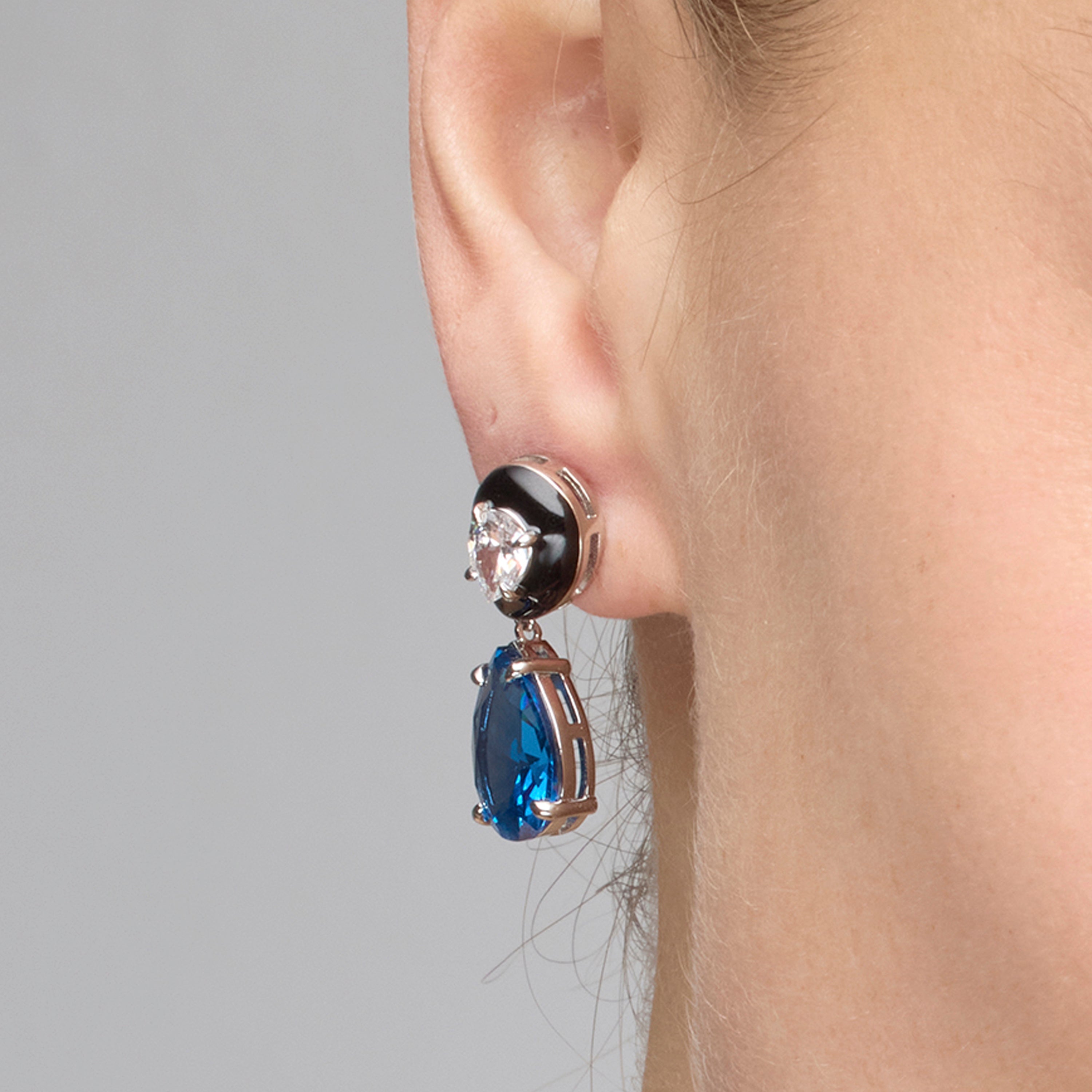 925 Sterling Silver and Blue Topaz Zirconia Earrings with Rhodium Finish - Chiwa