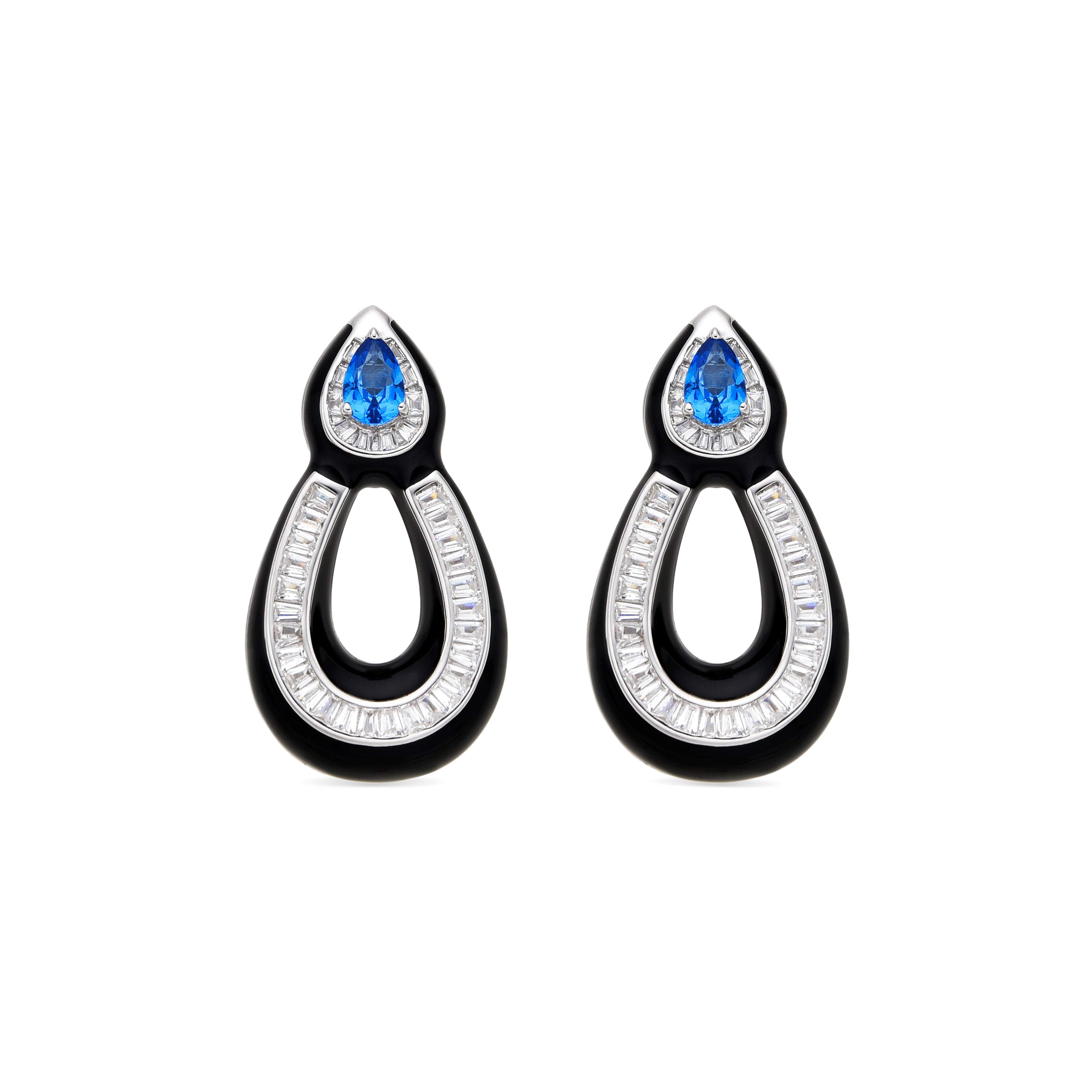 925 Sterling Silver and Blue Topaz Zirconia Earrings with Rhodium Finish - Alneth