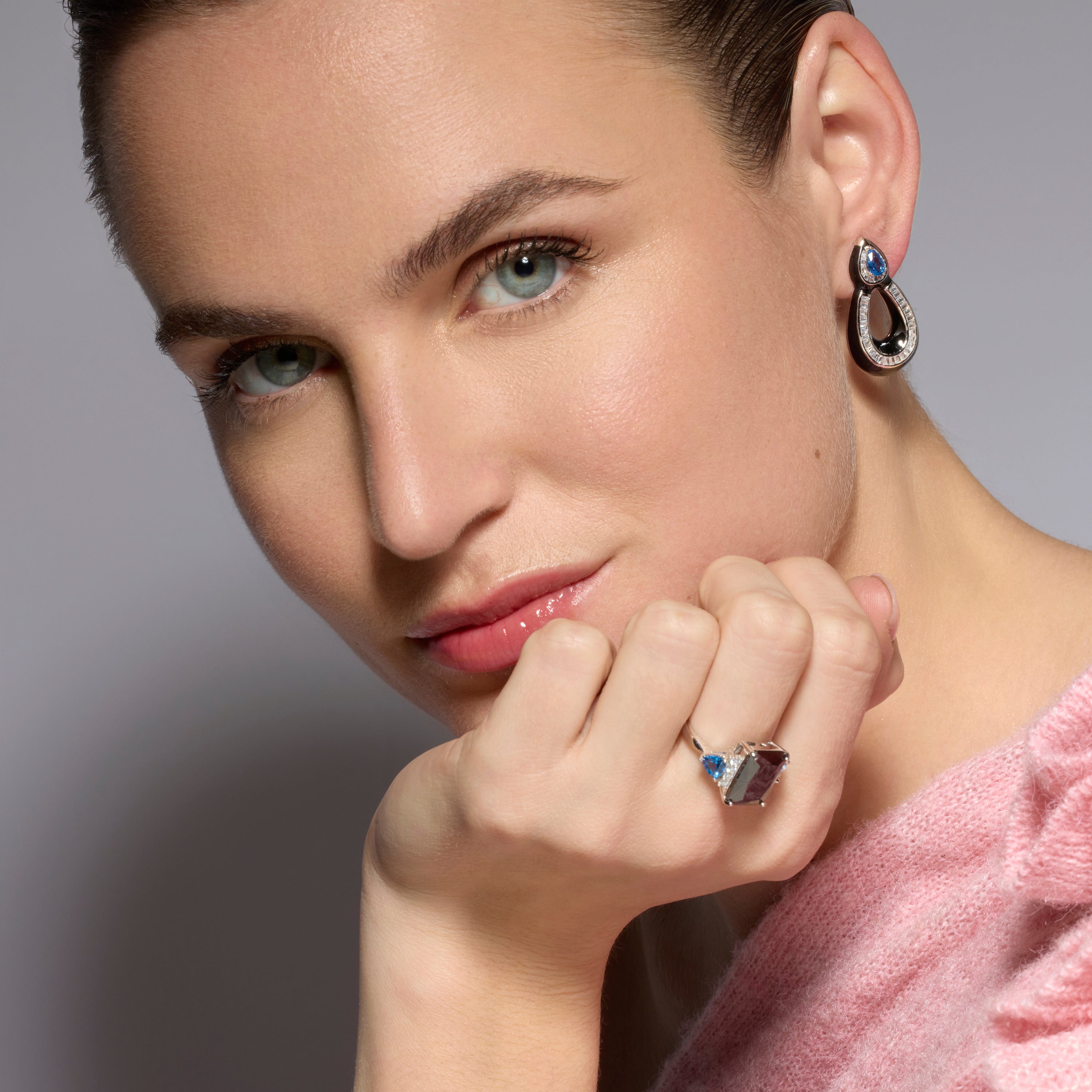 925 Sterling Silver and Blue Topaz Zirconia Earrings with Rhodium Finish - Alneth