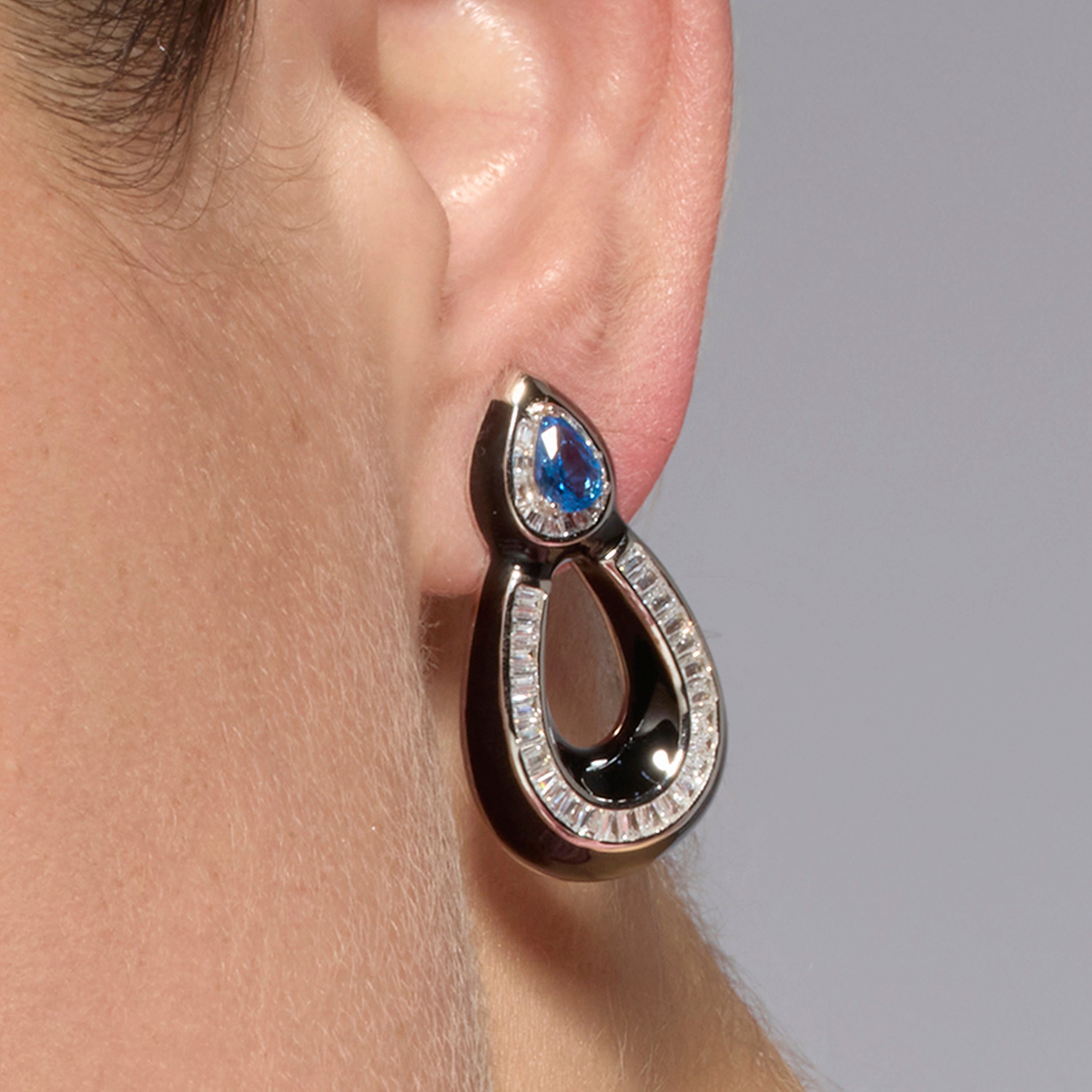 Pendientes de Plata de Ley 925 y Circonita Topacio Azul acabado rodio - Alneth