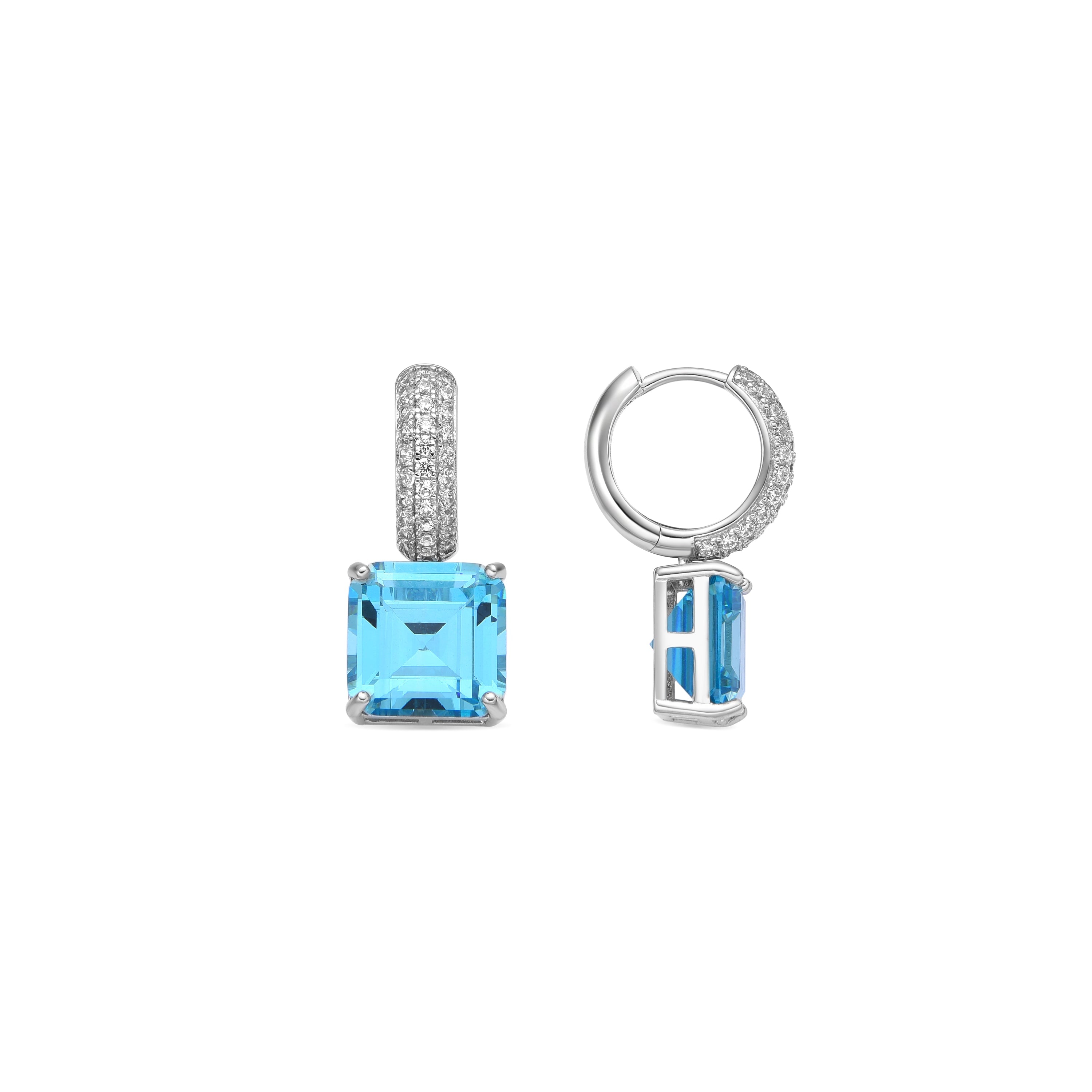 925 Sterling Silver and Aquamarine Zirconia Earrings with Rhodium Finish - Balcay