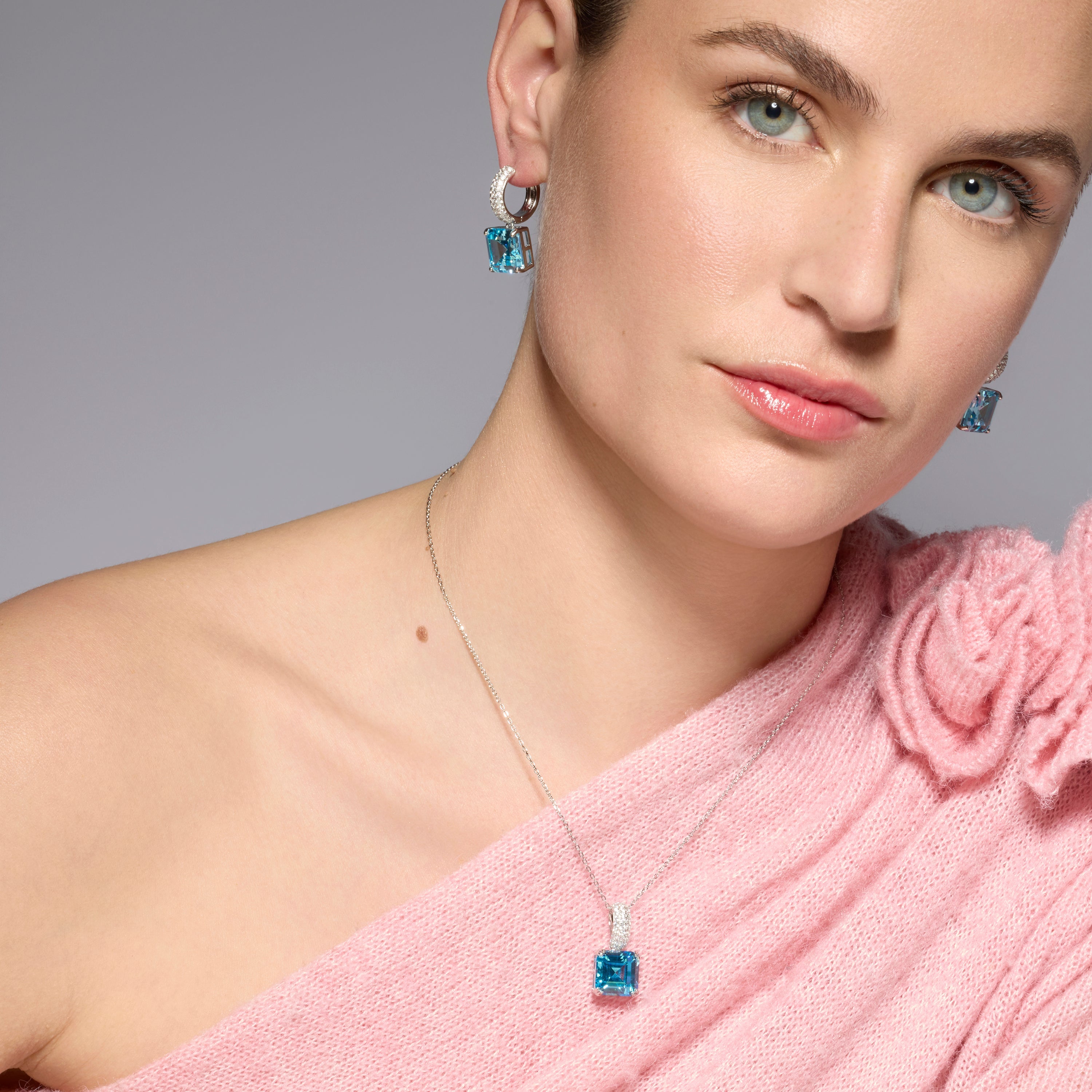 925 Sterling Silver and Aquamarine Zirconia Earrings with Rhodium Finish - Balcay