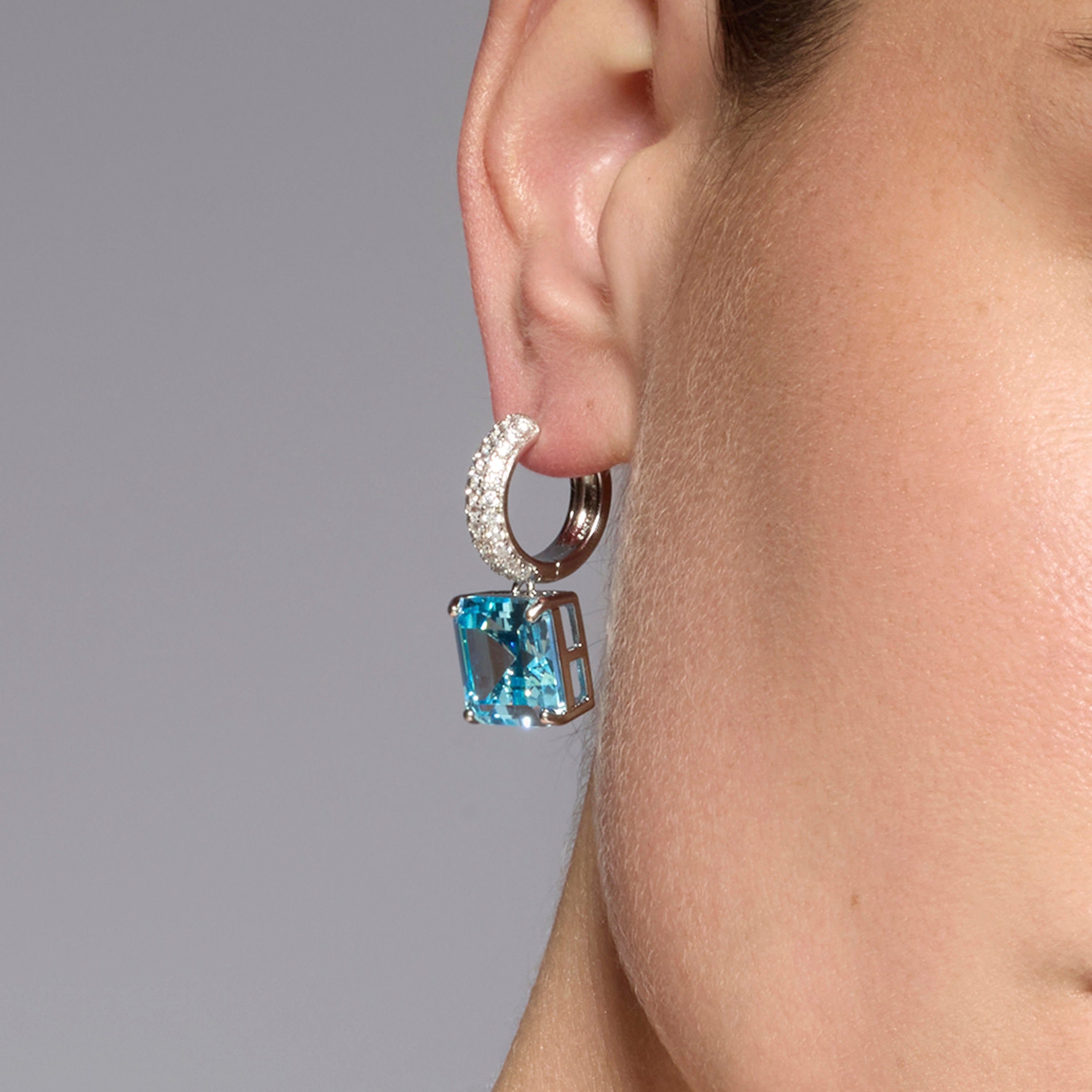 925 Sterling Silver and Aquamarine Zirconia Earrings with Rhodium Finish - Balcay