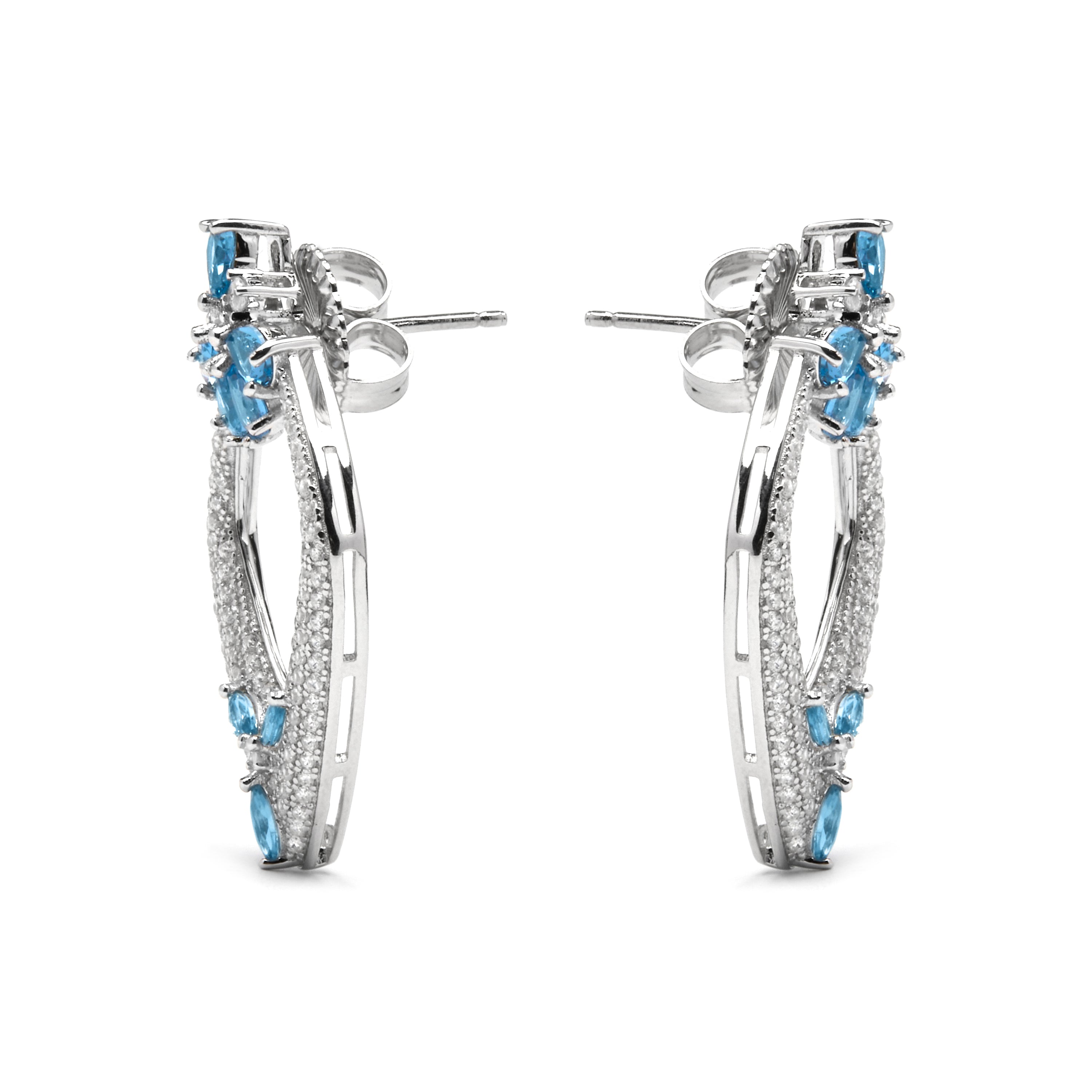 925 Sterling Silver and Paraiba Green Hydrothermal Quartz Earrings with Rhodium Finish - Belzo
