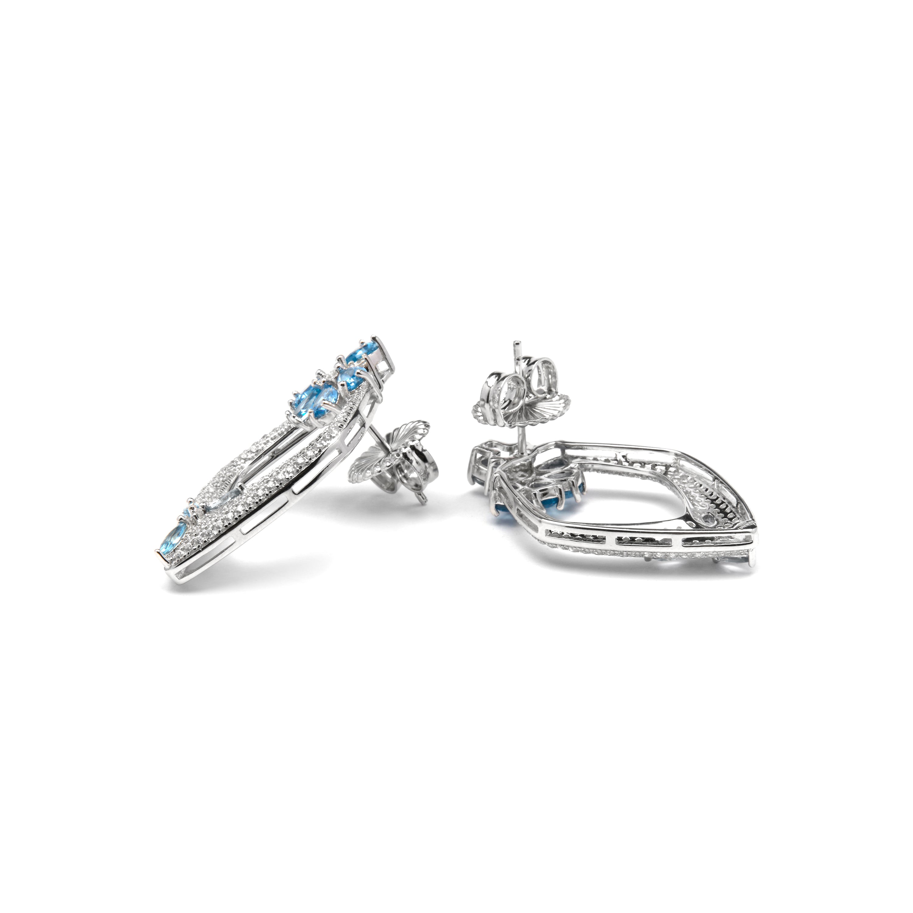 925 Sterling Silver and Paraiba Green Hydrothermal Quartz Earrings with Rhodium Finish - Belzo