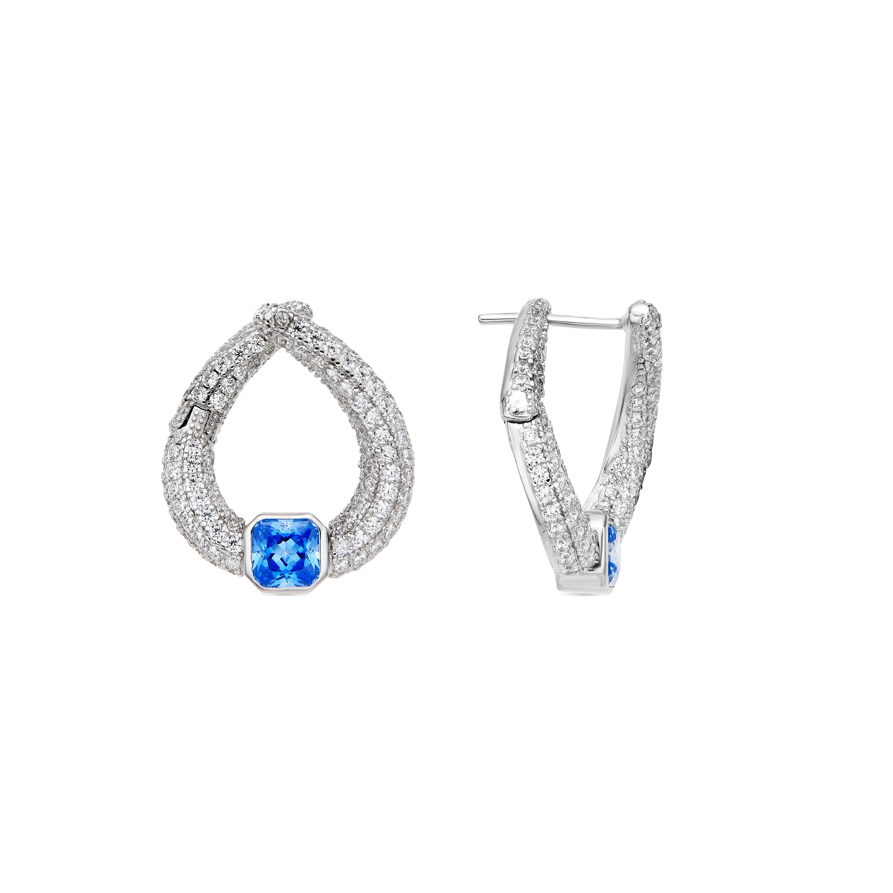 925 Sterling Silver and Aquamarine Zirconia Earrings with Rhodium Finish - Uzi