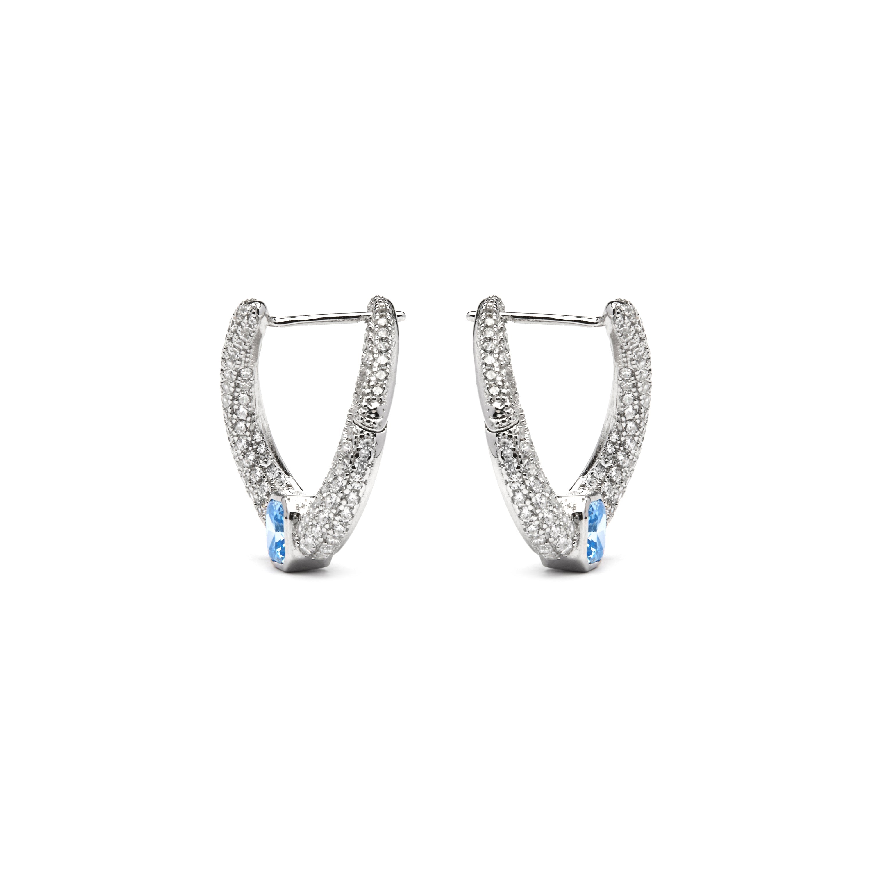 925 Sterling Silver and Aquamarine Zirconia Earrings with Rhodium Finish - Uzi