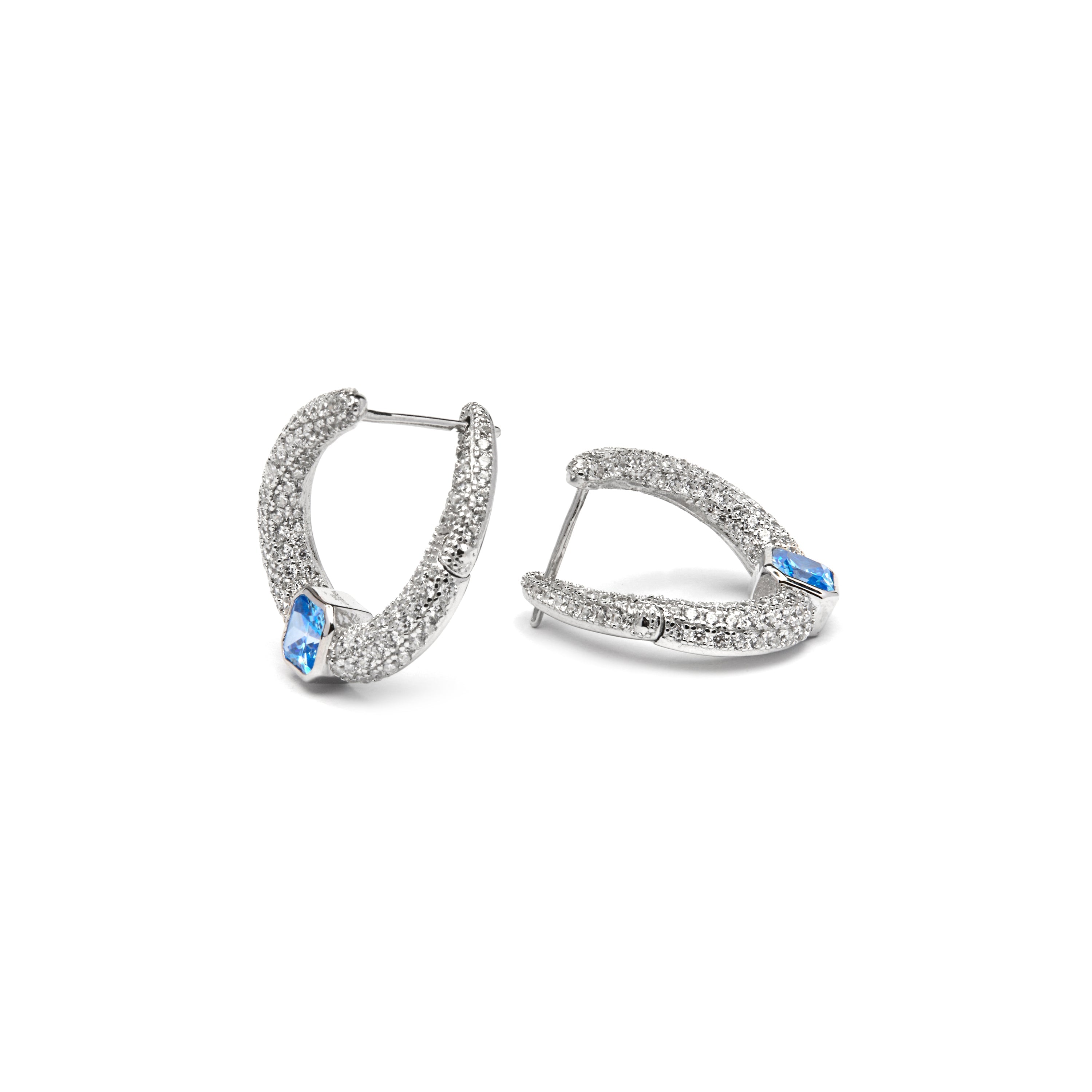 925 Sterling Silver and Aquamarine Zirconia Earrings with Rhodium Finish - Uzi