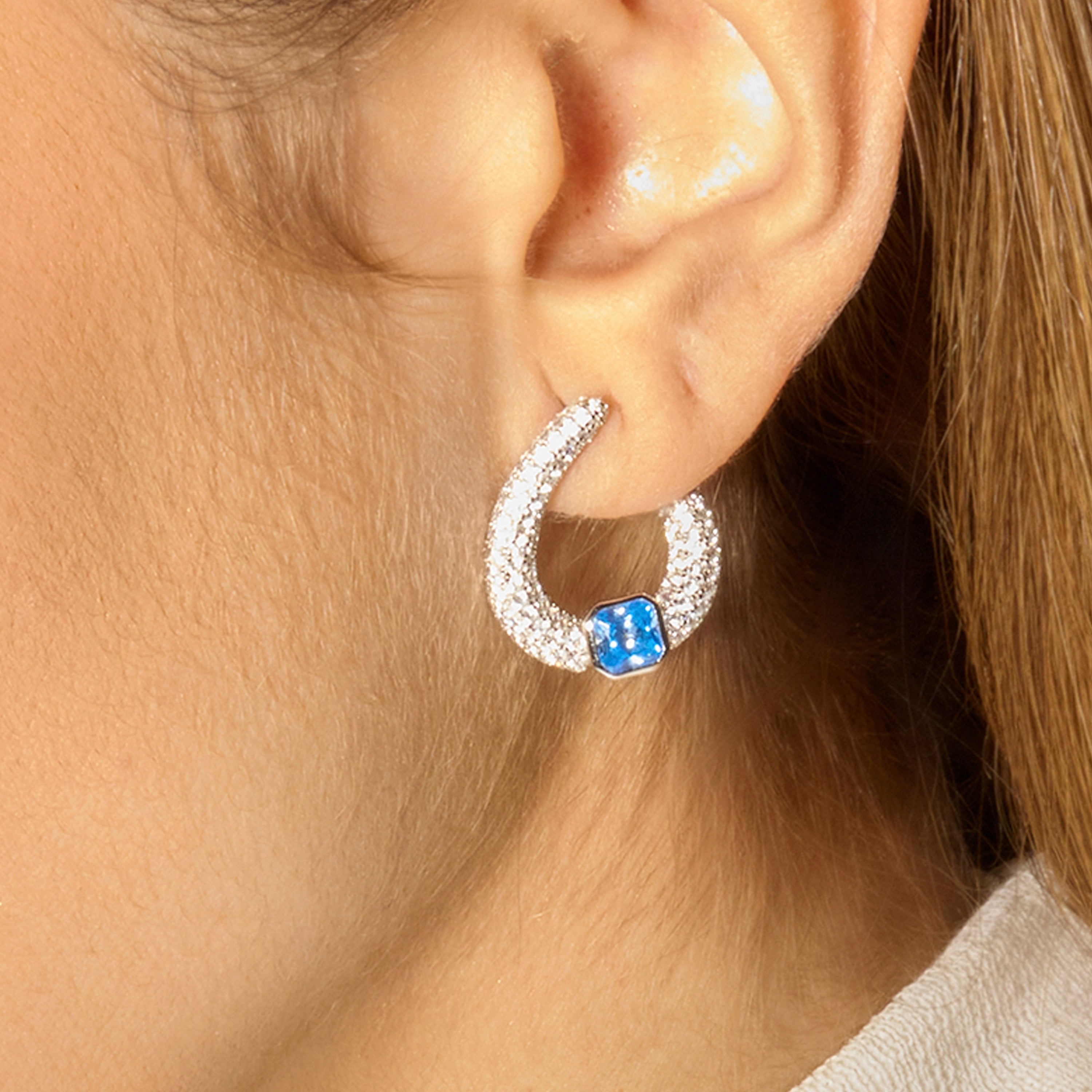 925 Sterling Silver and Aquamarine Zirconia Earrings with Rhodium Finish - Uzi