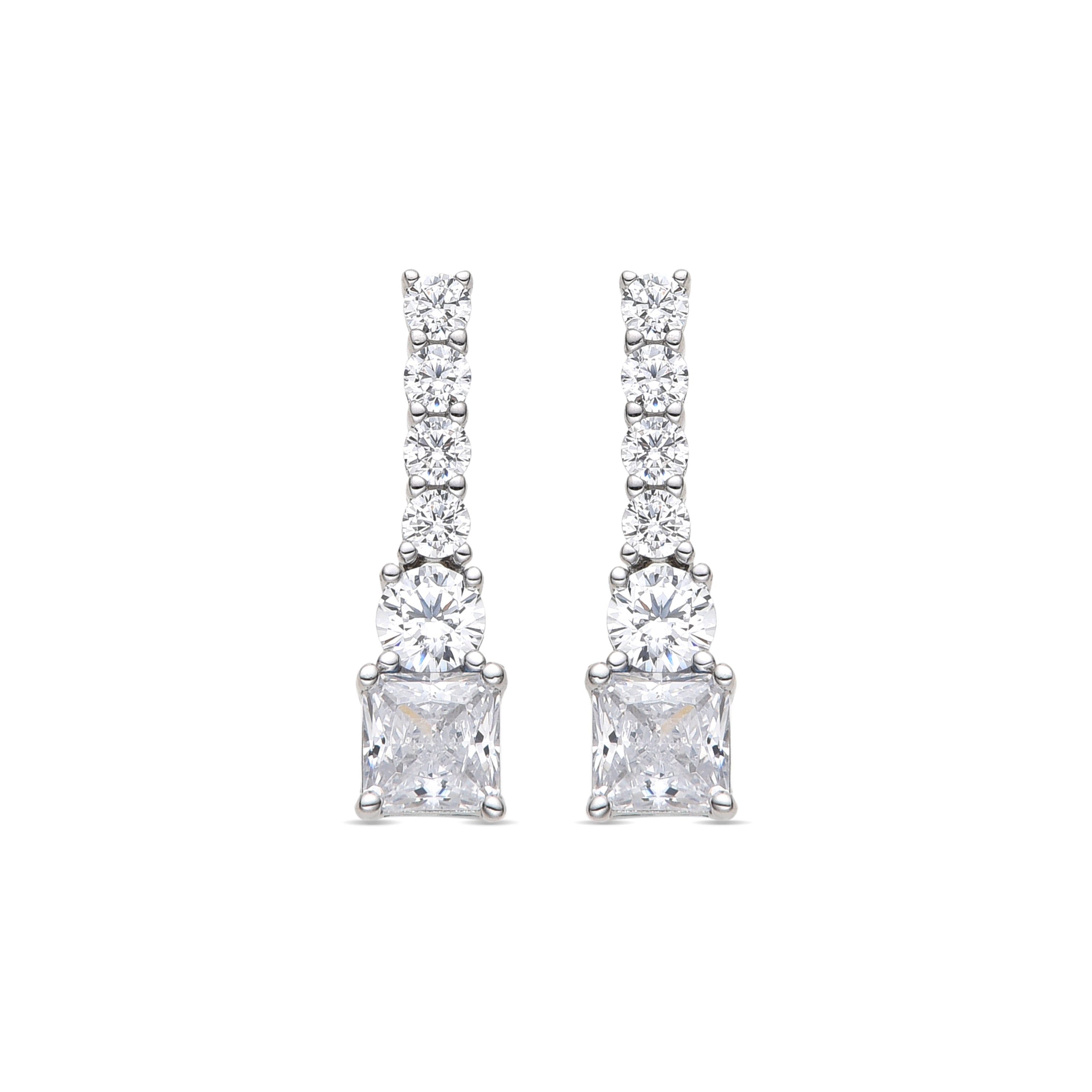 925 Sterling Silver and Brilliant Zirconia Earrings, Rhodium Finish - Himith