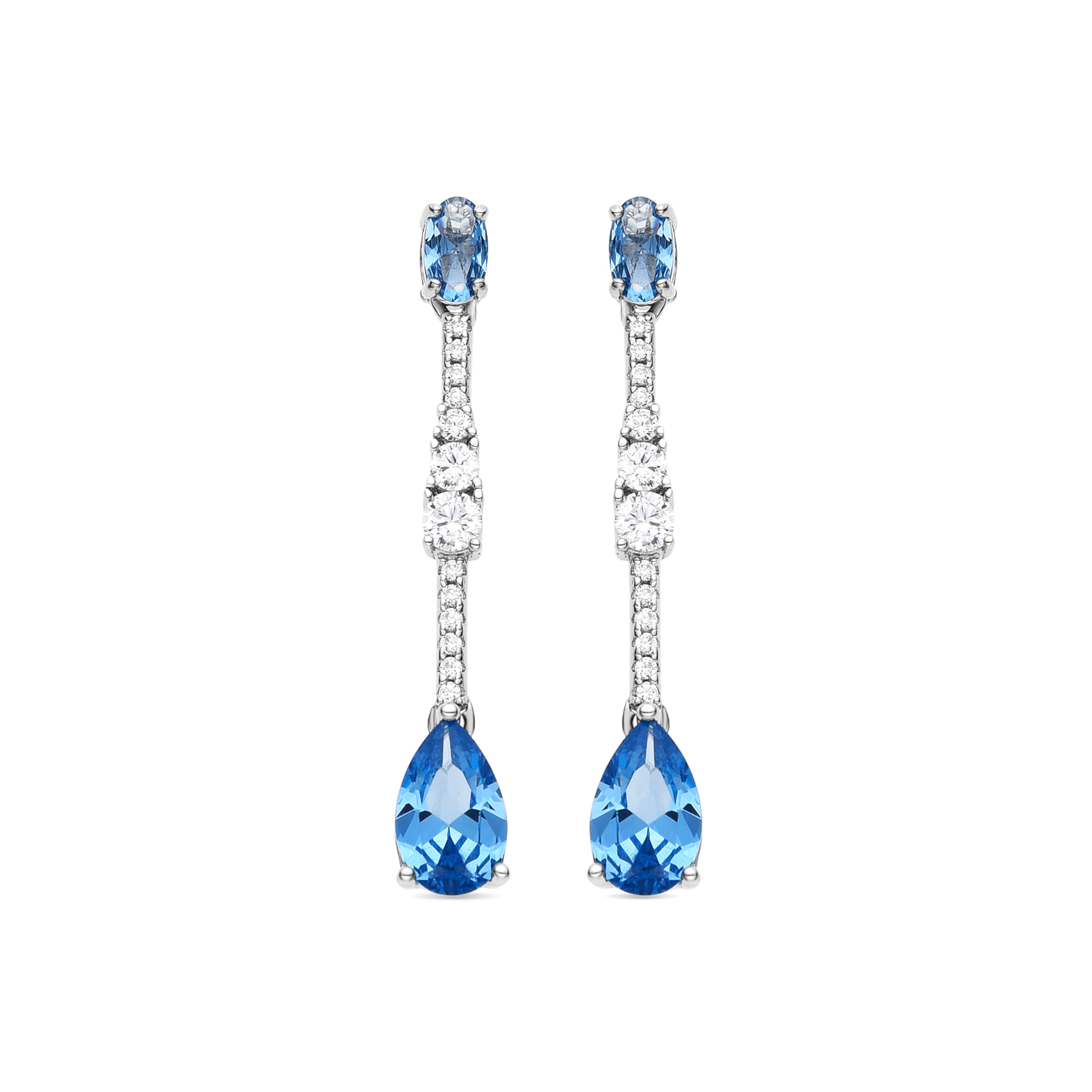 925 Sterling Silver and Aquamarine Zirconia Earrings with Rhodium Finish - Murbi