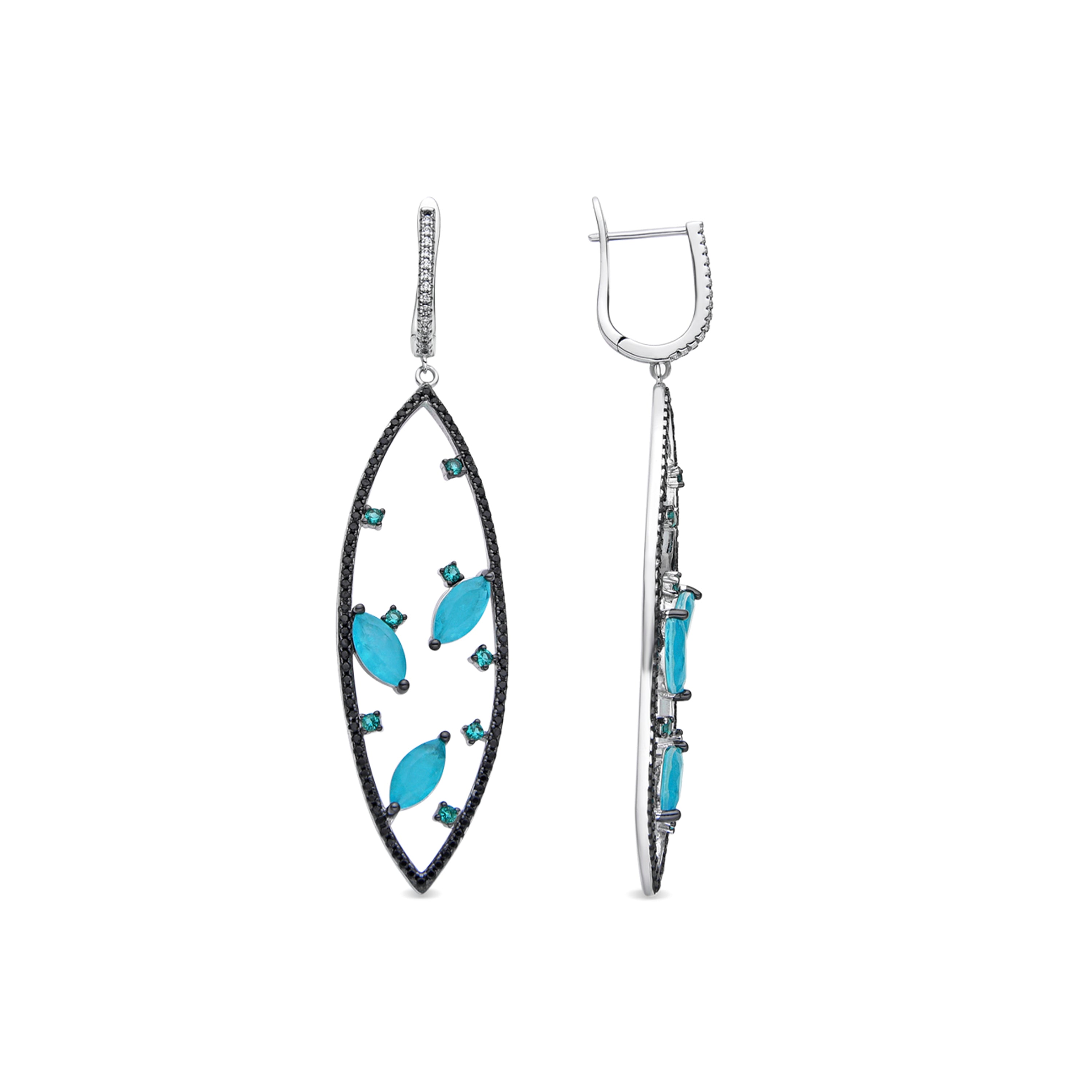 925 Sterling Silver and Paraiba Green Hydrothermal Quartz Earrings with Rhodium Finish - Dadeck