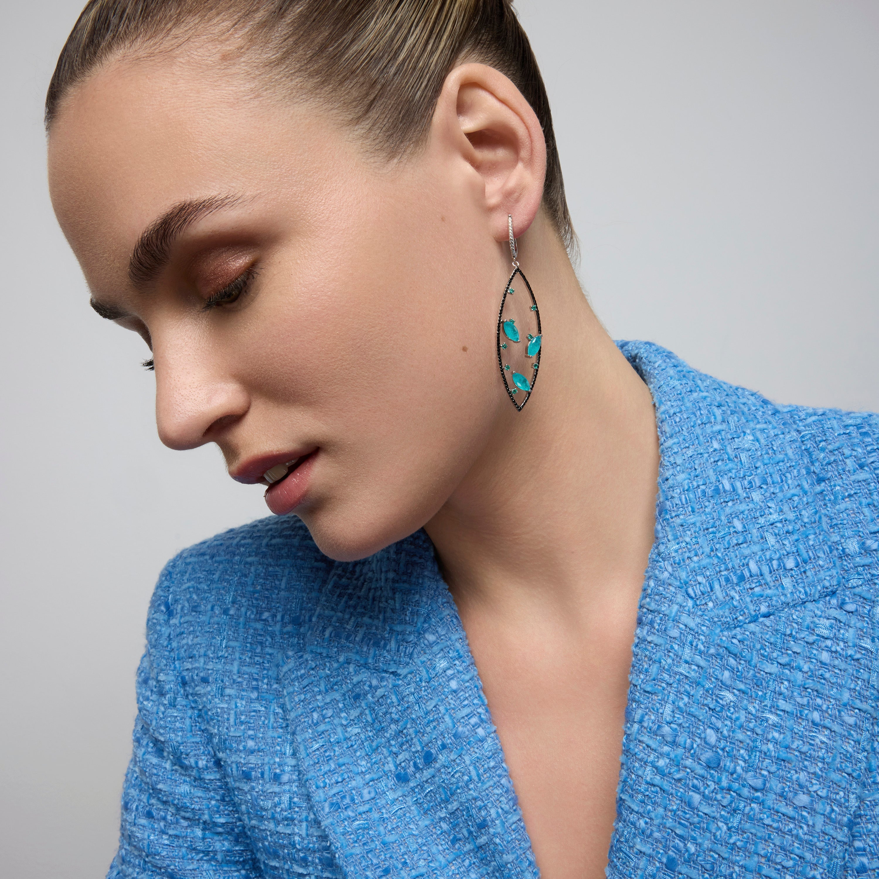925 Sterling Silver and Paraiba Green Hydrothermal Quartz Earrings with Rhodium Finish - Dadeck