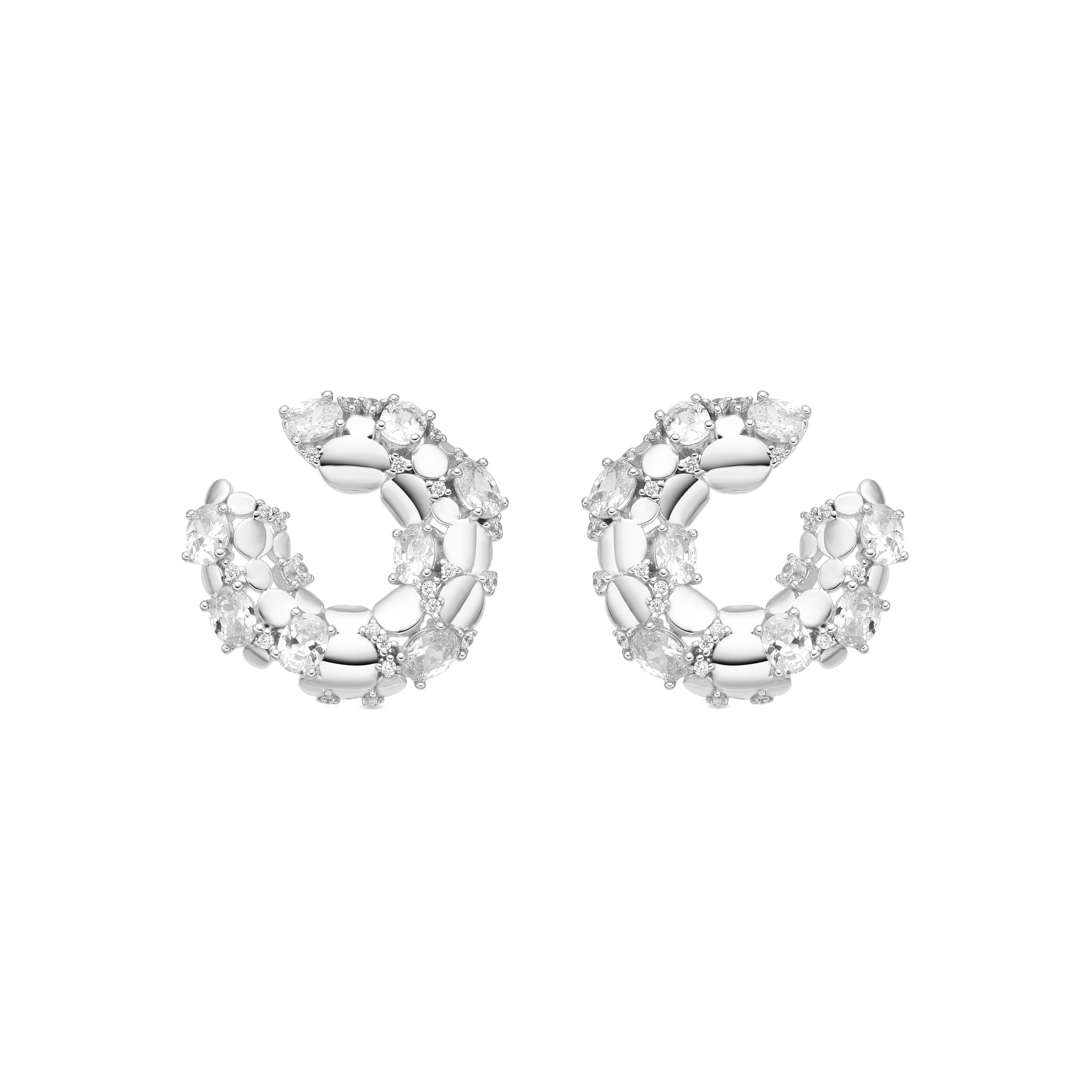 925 Sterling Silver and Brilliant Zirconia Earrings, Rhodium Finish - Larent