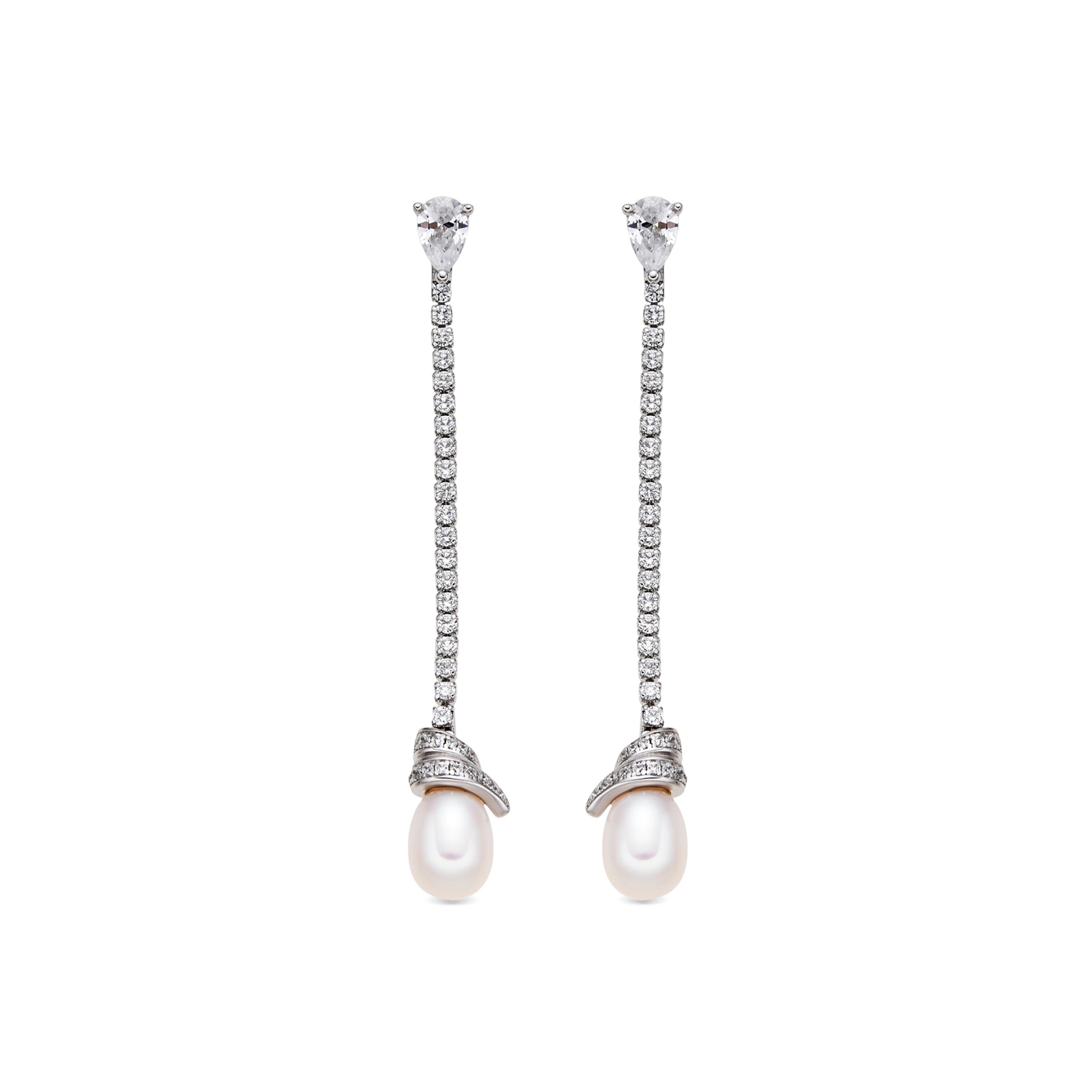 925 Sterling Silver and White Pearl Rodium-Plated Earrings - Darze