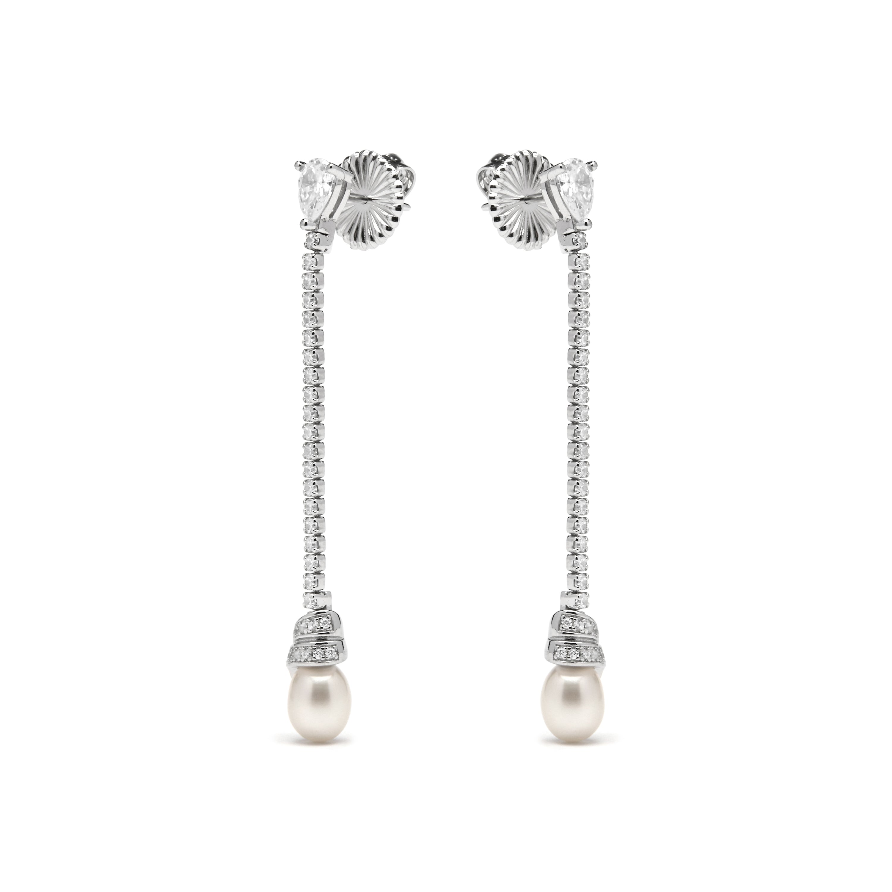 925 Sterling Silver and White Pearl Rodium-Plated Earrings - Darze