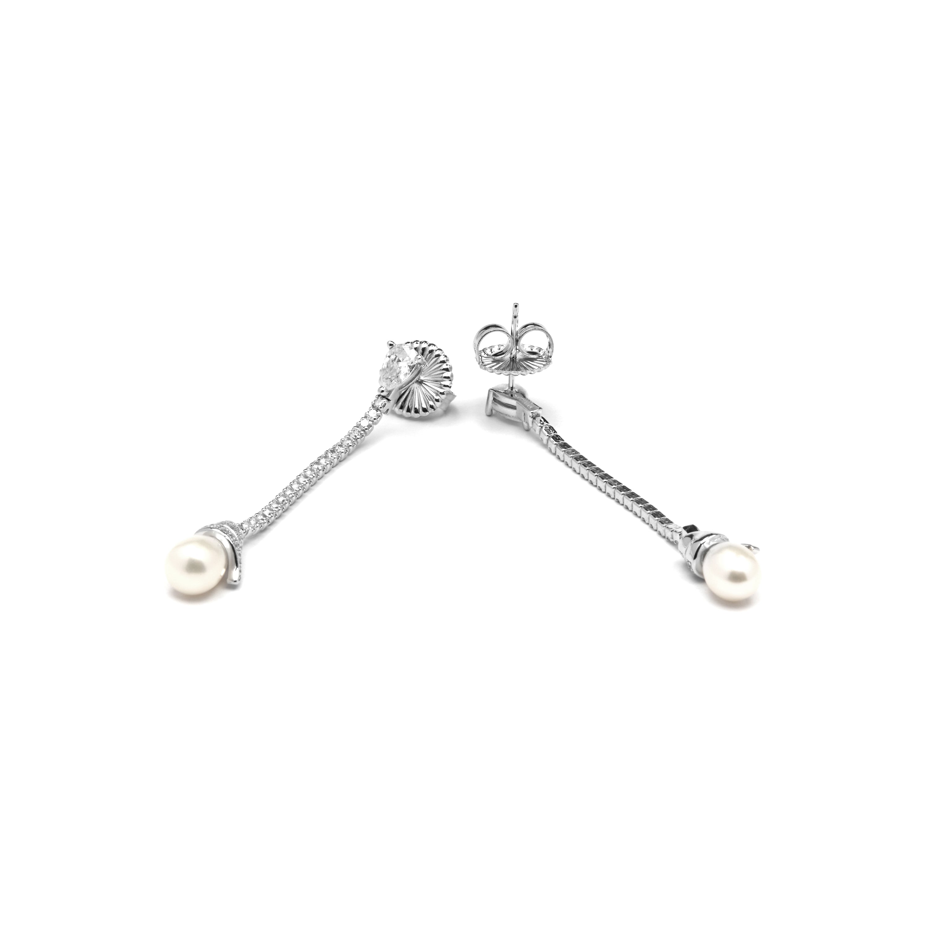 925 Sterling Silver and White Pearl Rodium-Plated Earrings - Darze