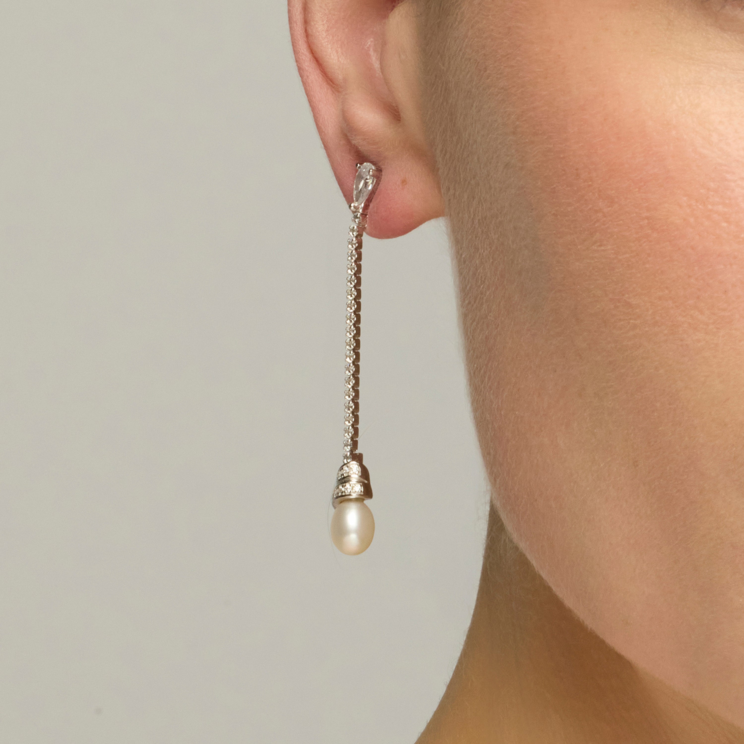 925 Sterling Silver and White Pearl Rodium-Plated Earrings - Darze