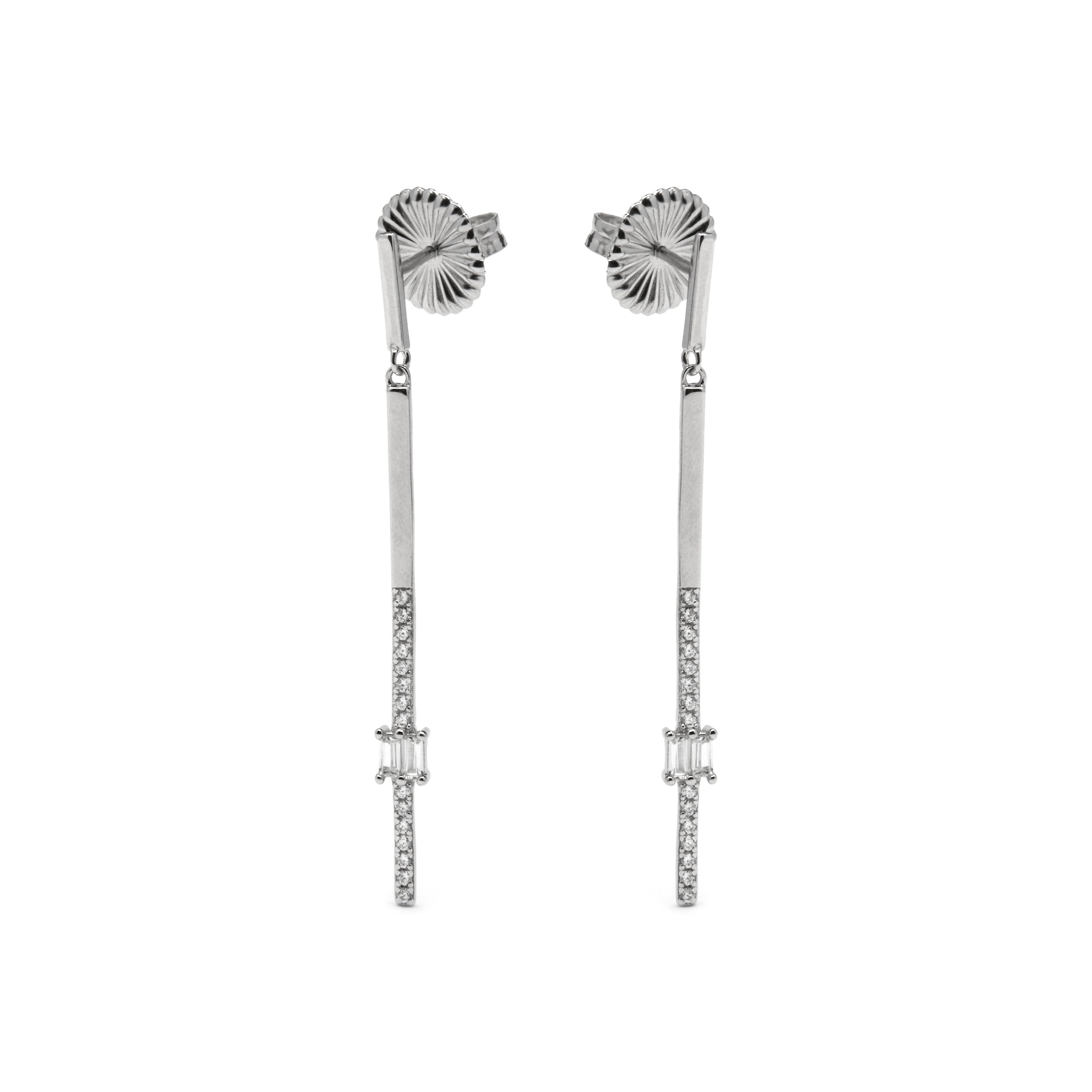925 Sterling Silver and Brilliant Zirconia Earrings, Rhodium Finish - Yacko 