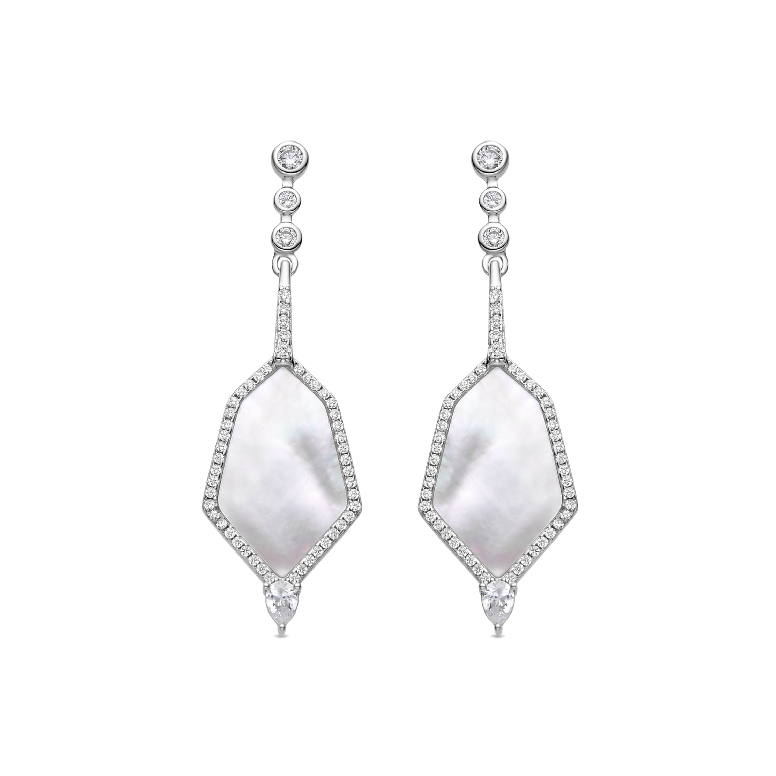 925 Sterling Silver and Brilliant Zirconia Earrings, Rhodium Finish - Faios
