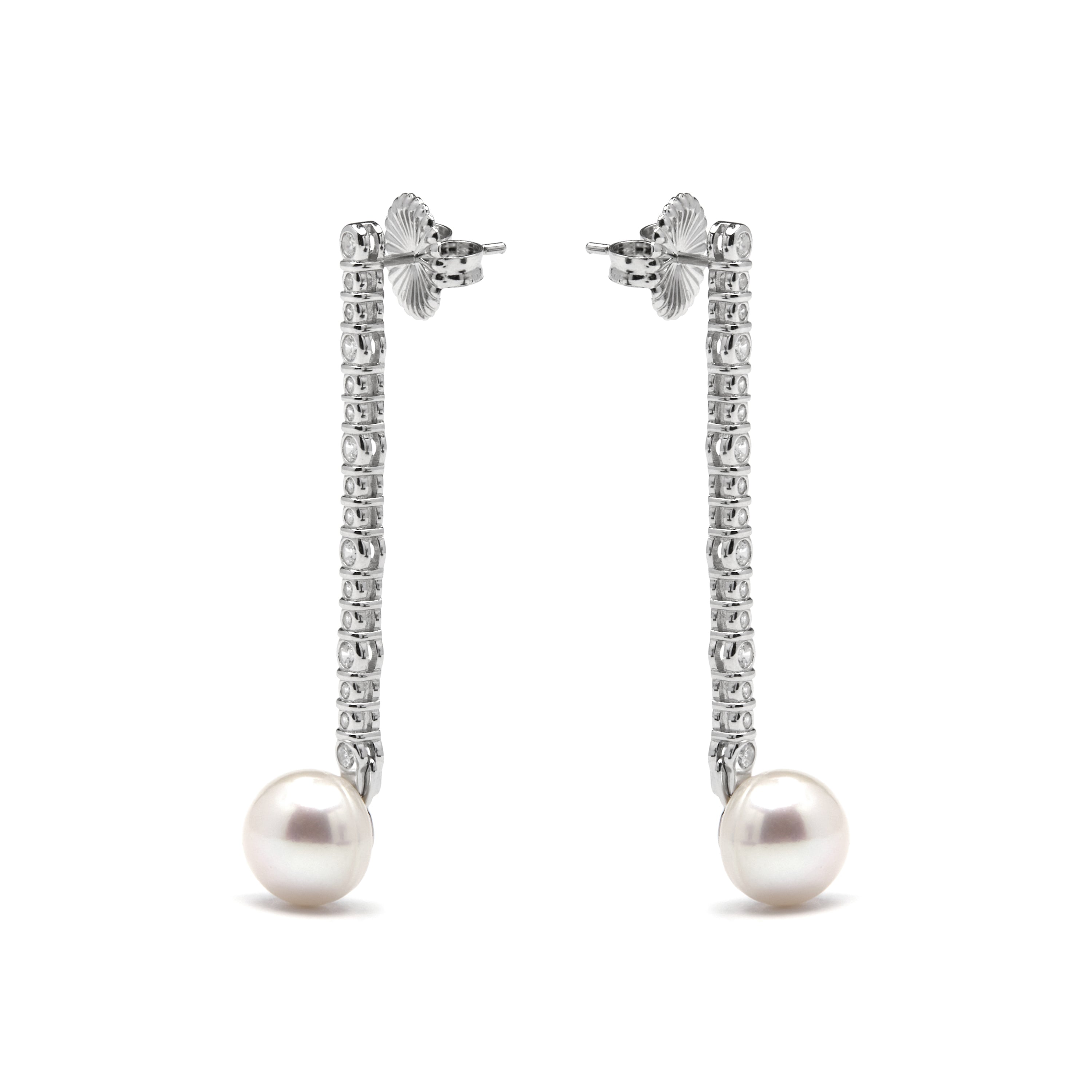 925 Sterling Silver and White Pearl Rodium Finish Earrings - Nibar