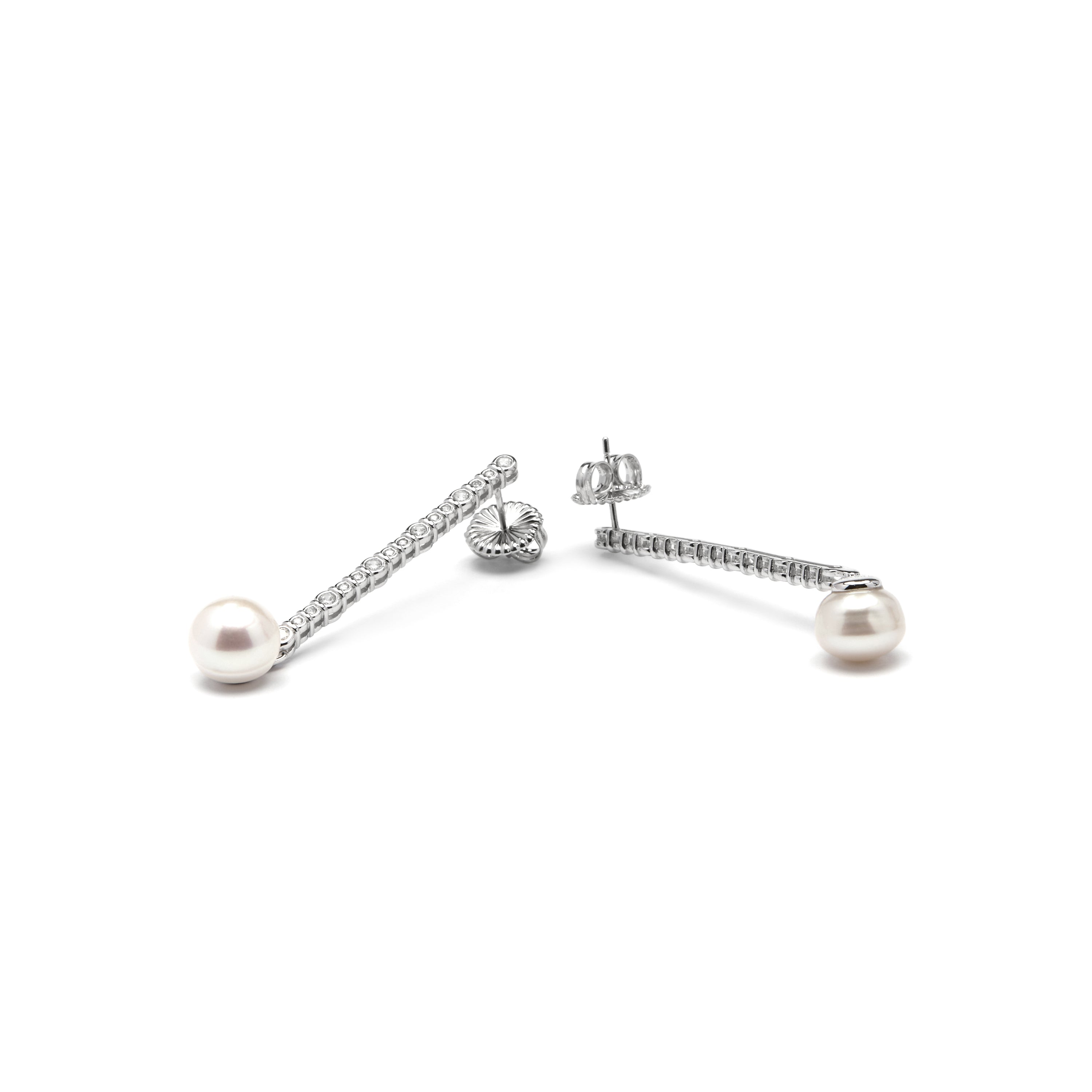 925 Sterling Silver and White Pearl Rodium Finish Earrings - Nibar