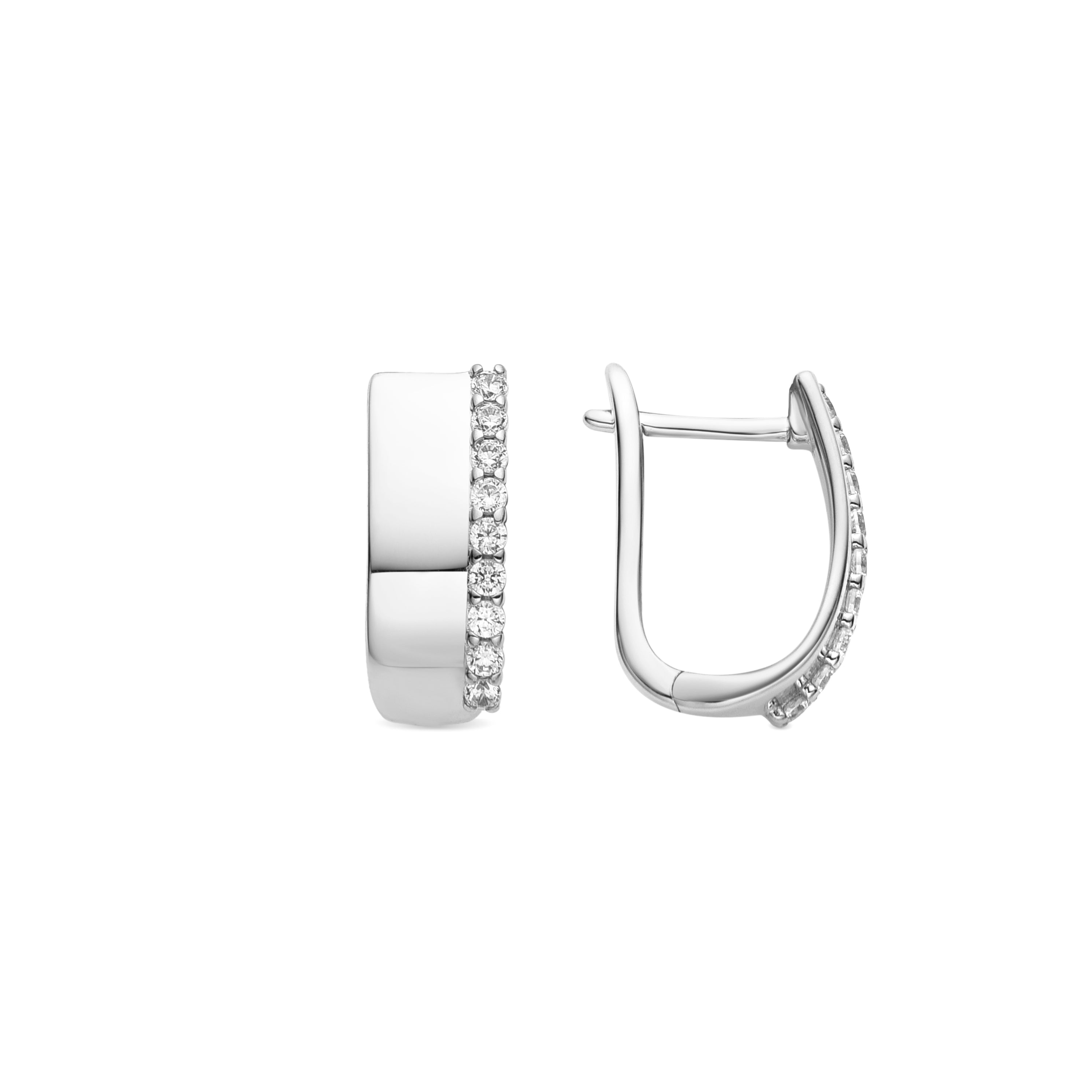 925 Sterling Silver and Brilliant Zirconia Earrings, Rhodium Finish - Tezel