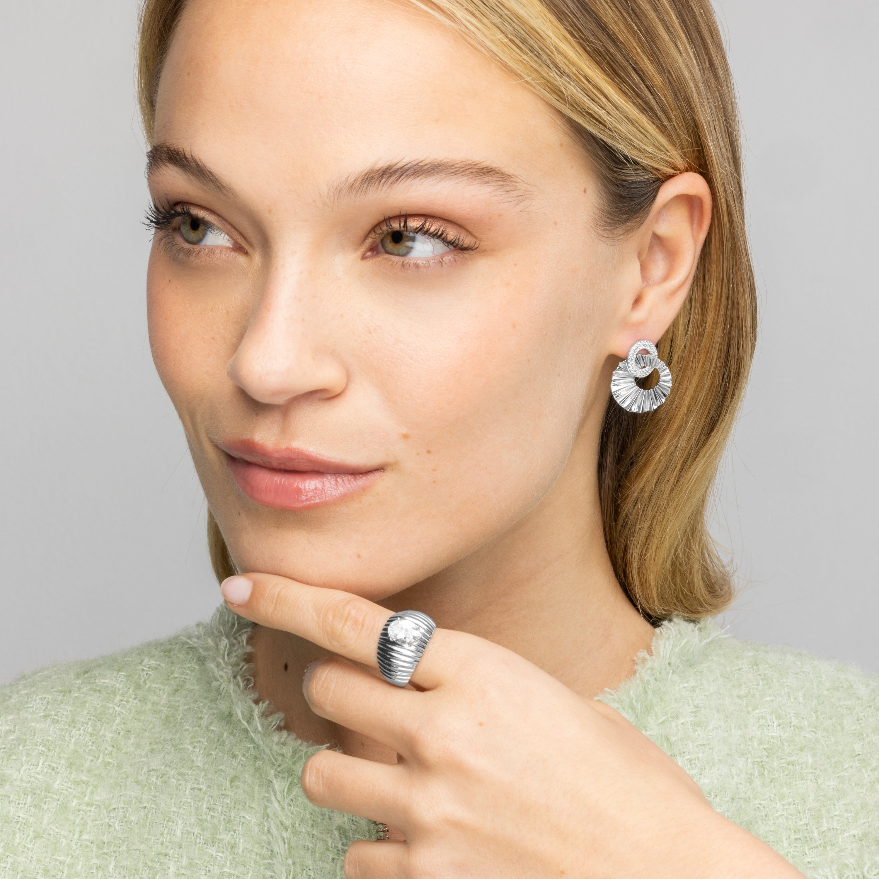 925 Sterling Silver and Brilliant Zirconia Earrings with Rhodium Finish - Najo