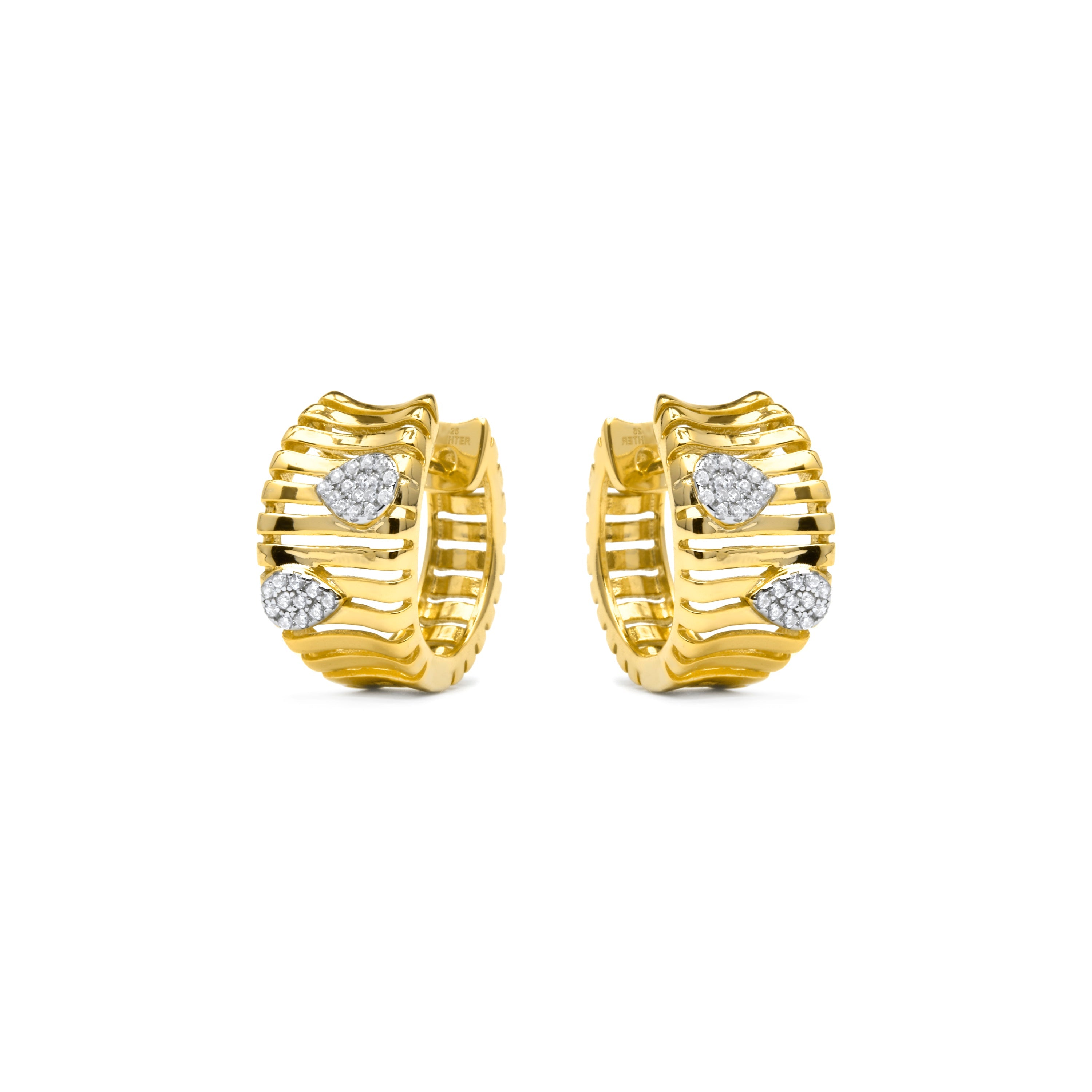 Brincos de Prata 925 com Zircônia Brilhante e acabamento em ouro amarelo 18k - Samon