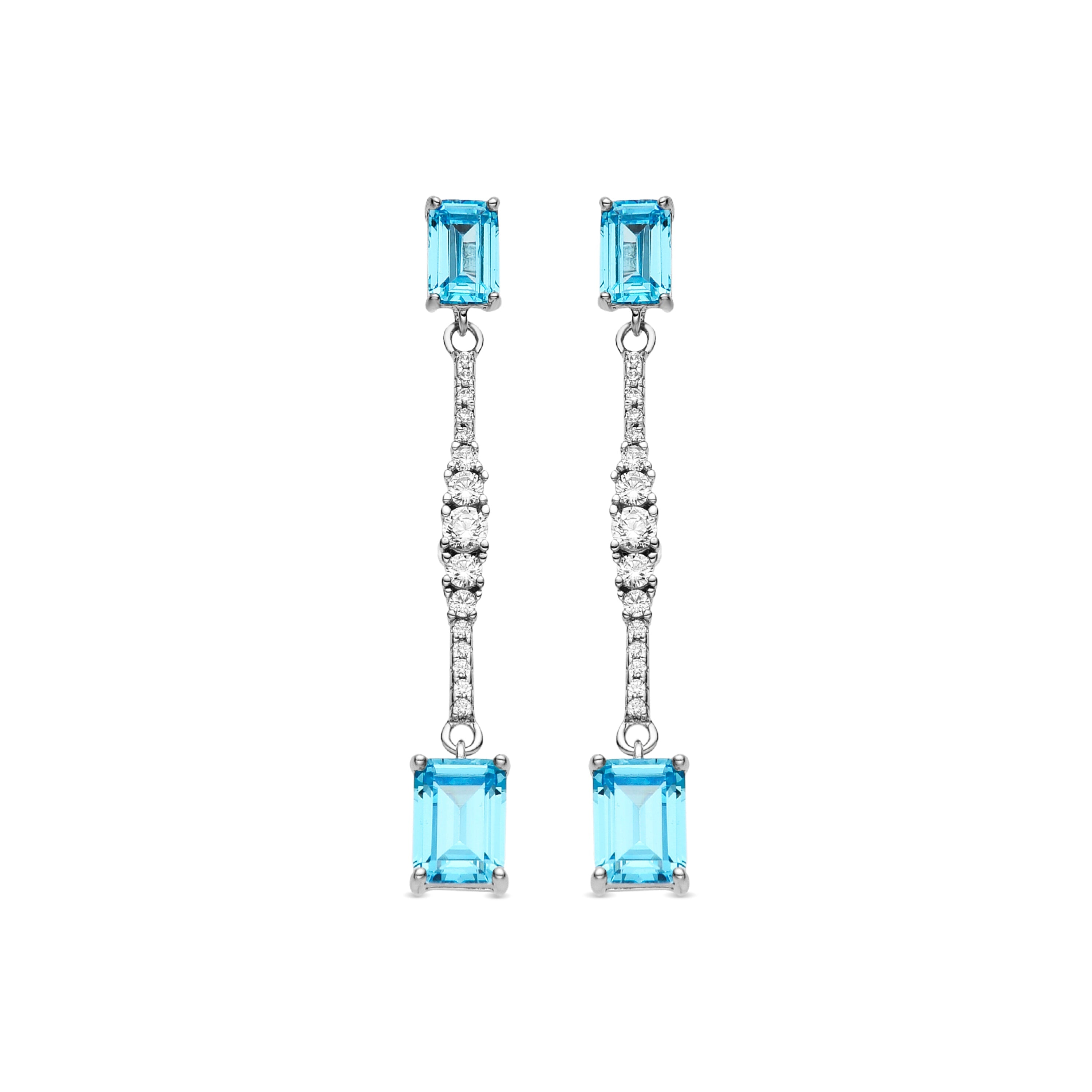 925 Sterling Silver and Aquamarine Zirconia Earrings with Rhodium Finish - Igwa