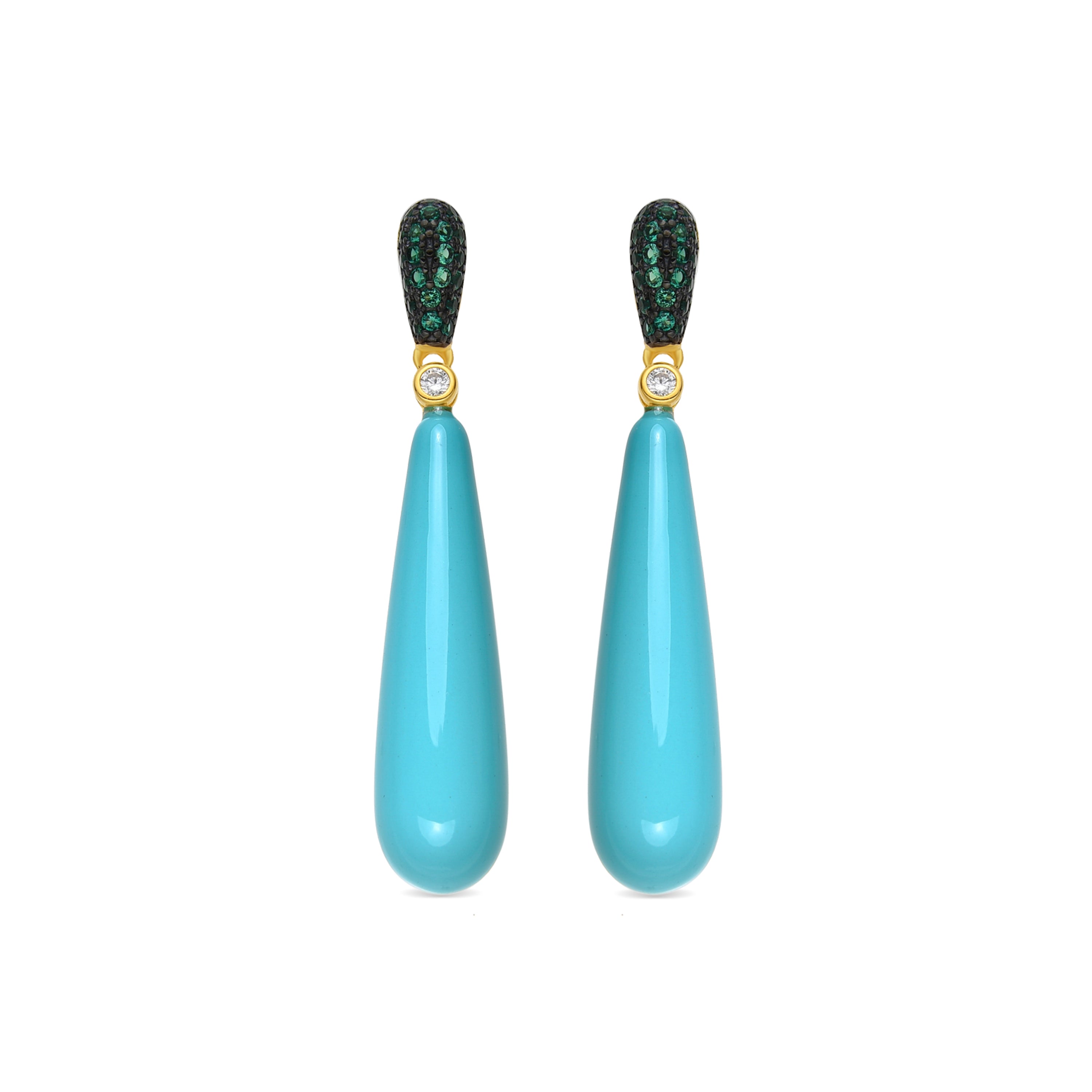 925 Sterling Silver and Emerald Zirconia Earrings, 18k Yellow Gold Finish, Wingi