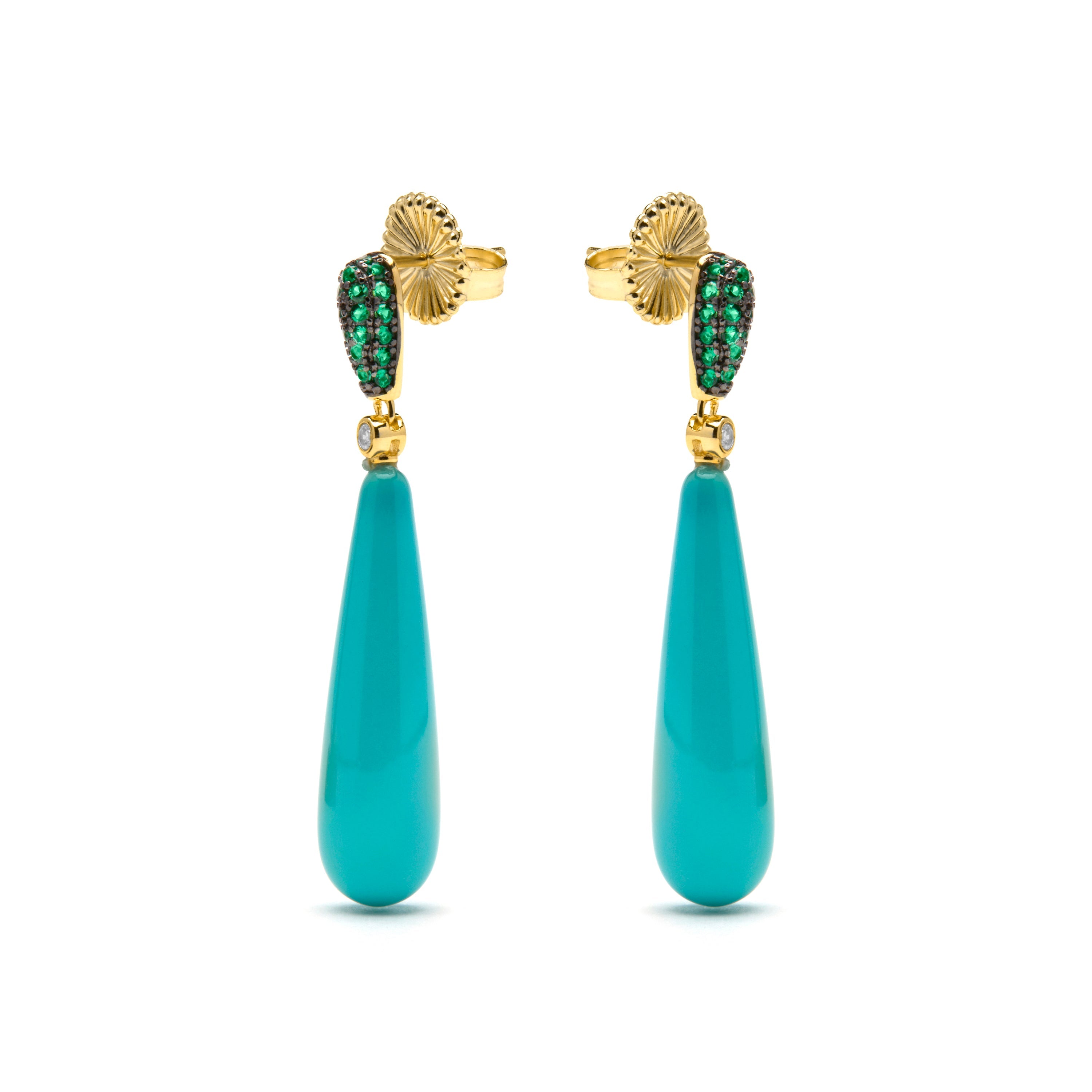 925 Sterling Silver and Emerald Zirconia Earrings, 18k Yellow Gold Finish, Wingi