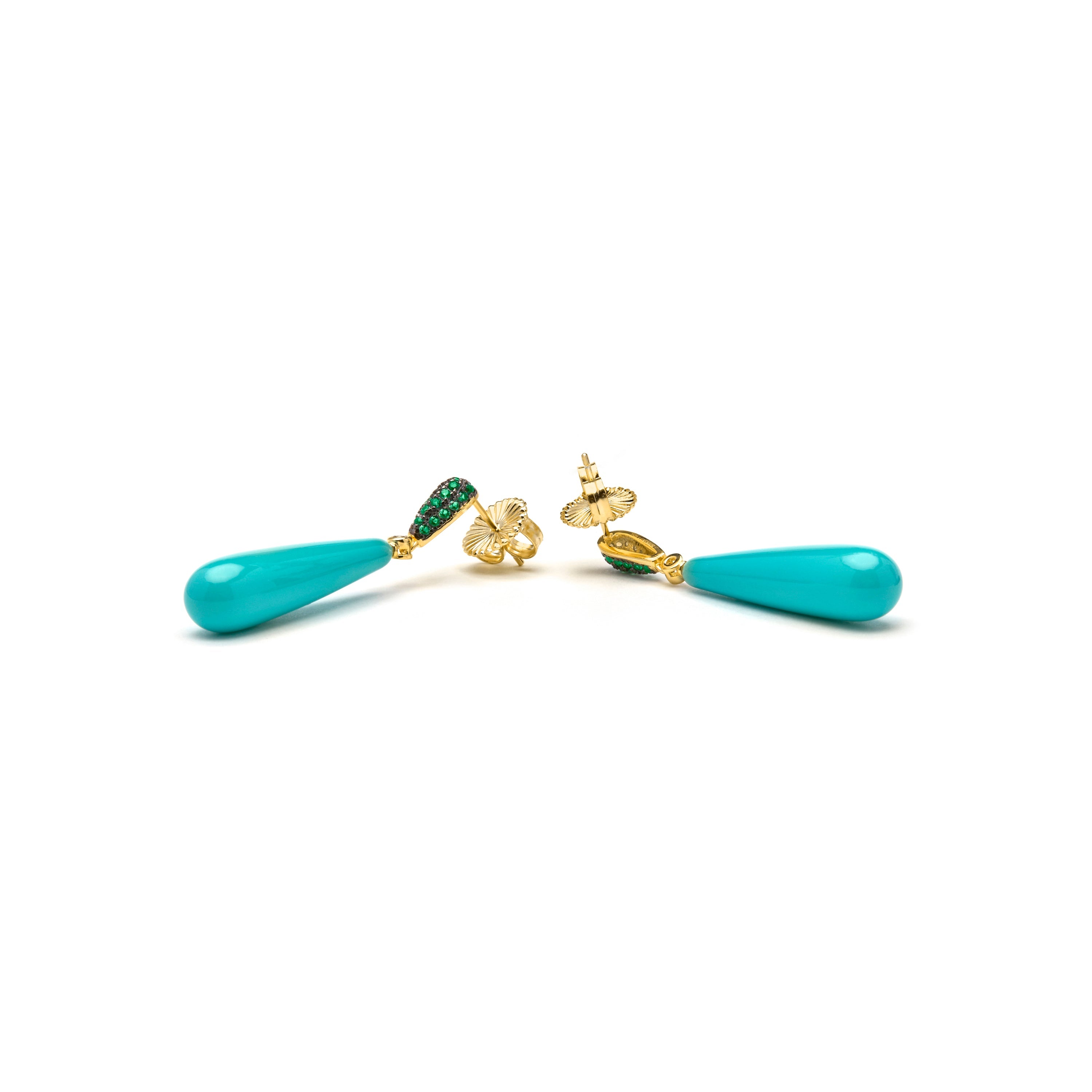 925 Sterling Silver and Emerald Zirconia Earrings, 18k Yellow Gold Finish, Wingi