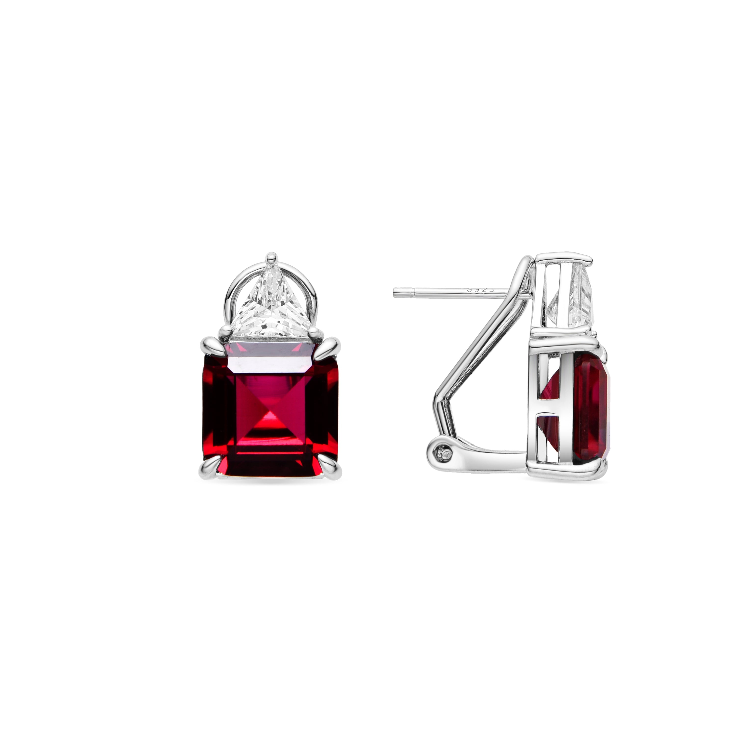 925 Sterling Silver and Ruby Zirconia Earrings with Rhodium Finish - Rukna