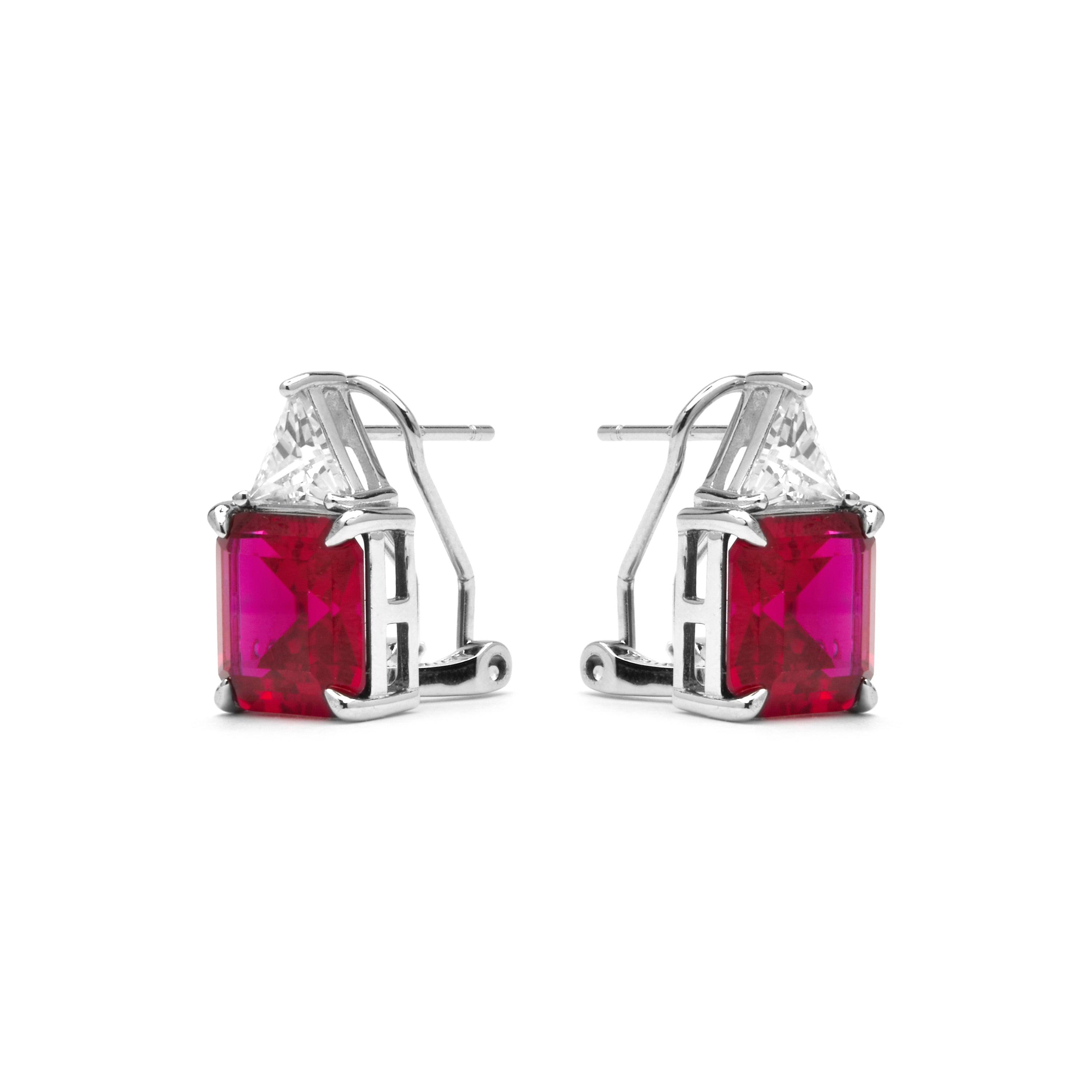 925 Sterling Silver and Ruby Zirconia Earrings with Rhodium Finish - Rukna