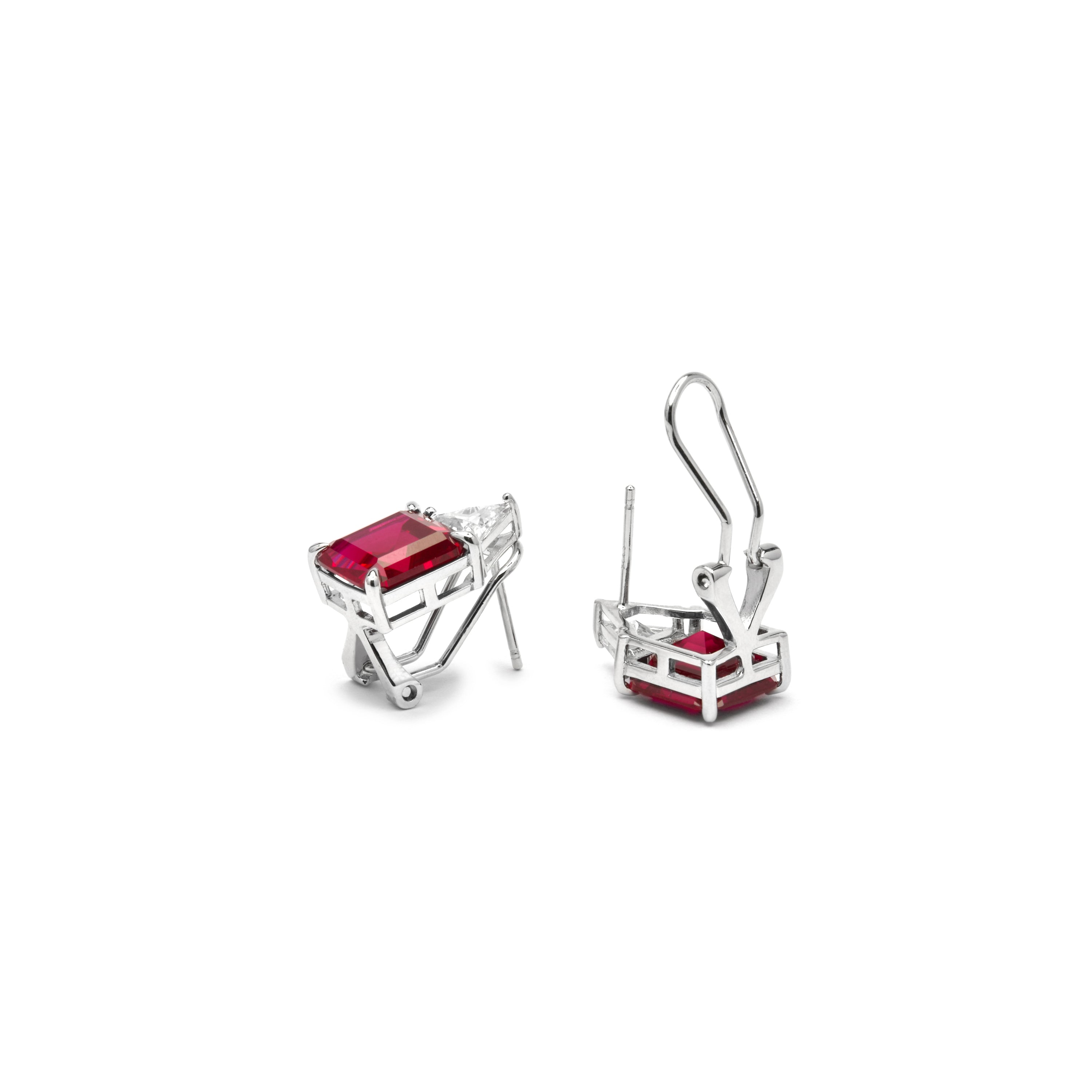 925 Sterling Silver and Ruby Zirconia Earrings with Rhodium Finish - Rukna