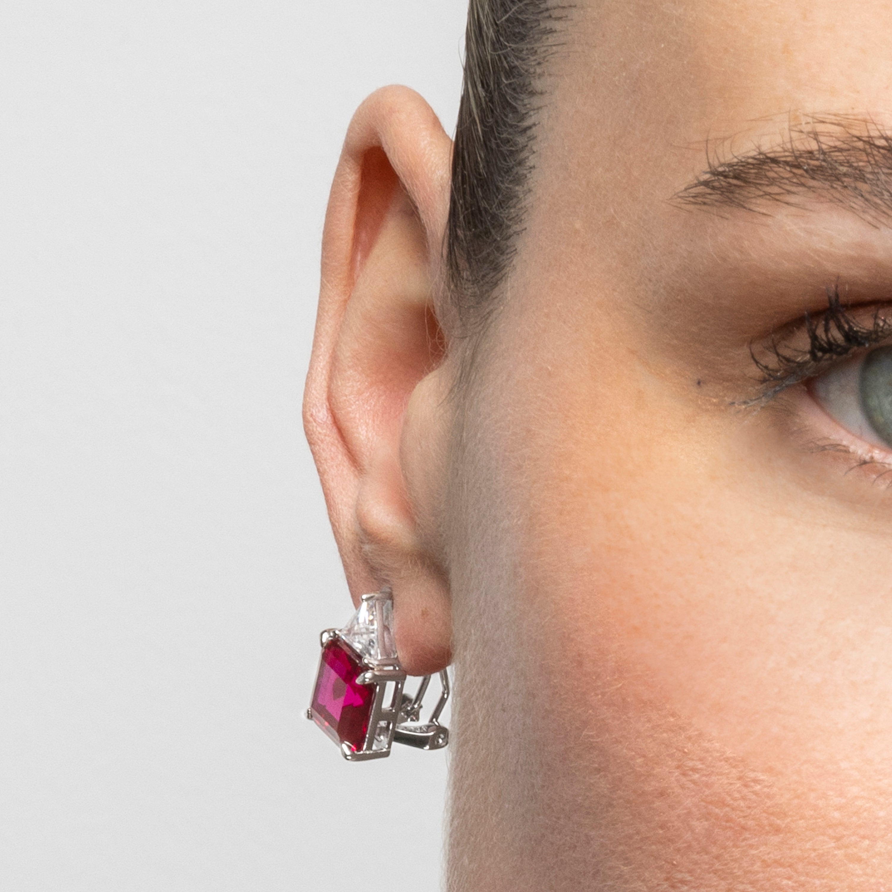 925 Sterling Silver and Ruby Zirconia Earrings with Rhodium Finish - Rukna