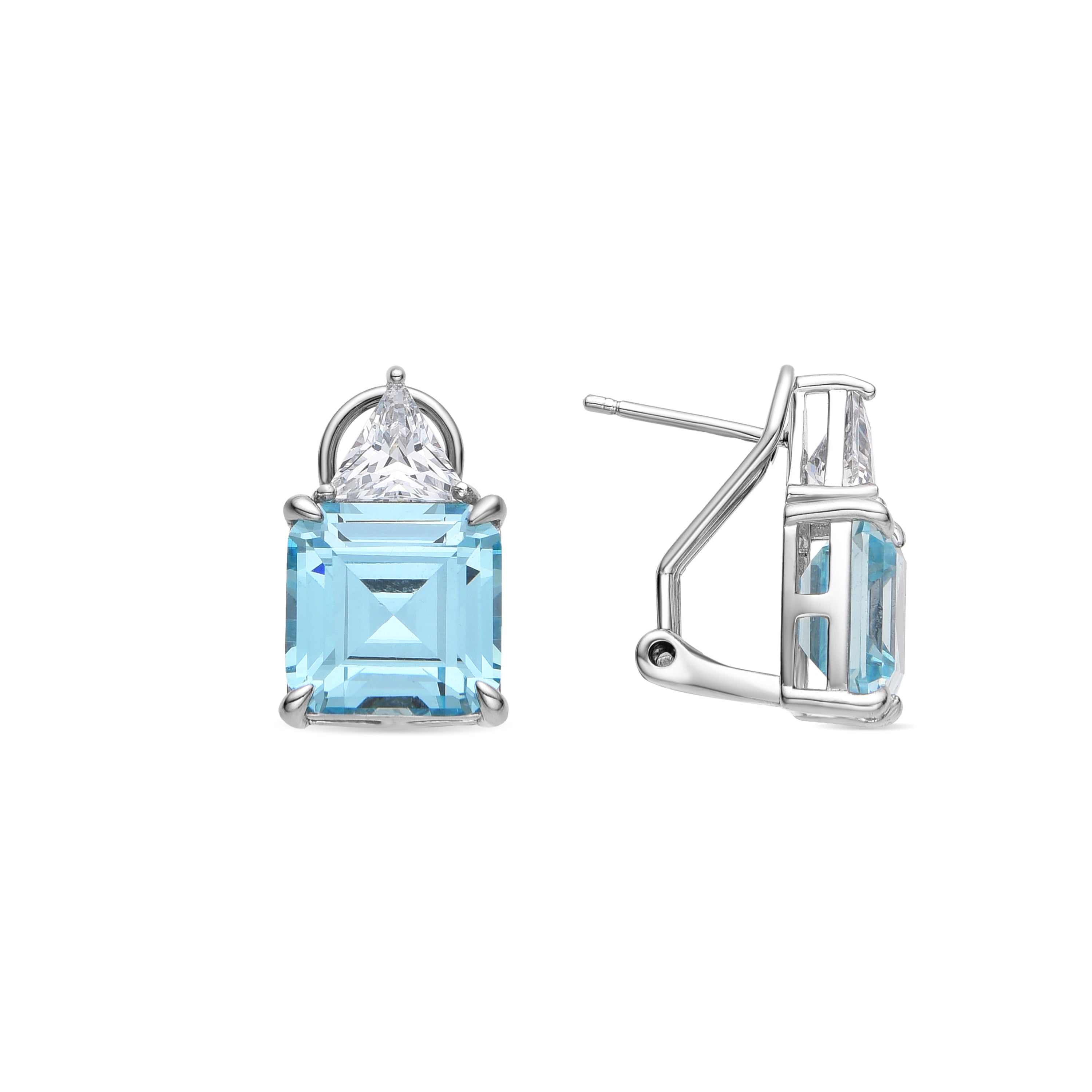 925 Sterling Silver and Aquamarine Hydrothermal Quartz Earrings with Rhodium Finish - Rukna