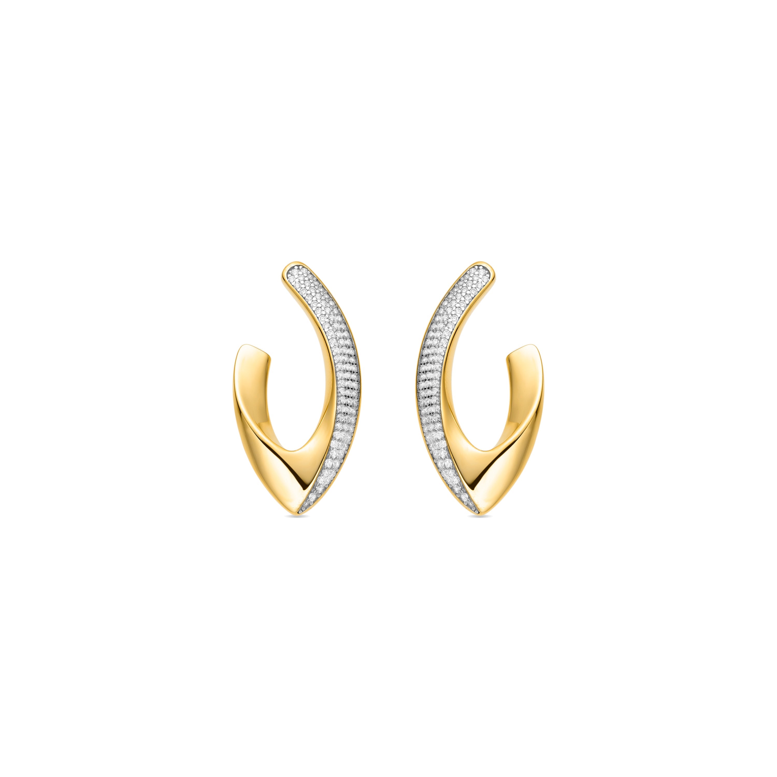 925 Sterling Silver and Brilliant Zirconia Earrings in 18k Yellow Gold Finish - Kurpip